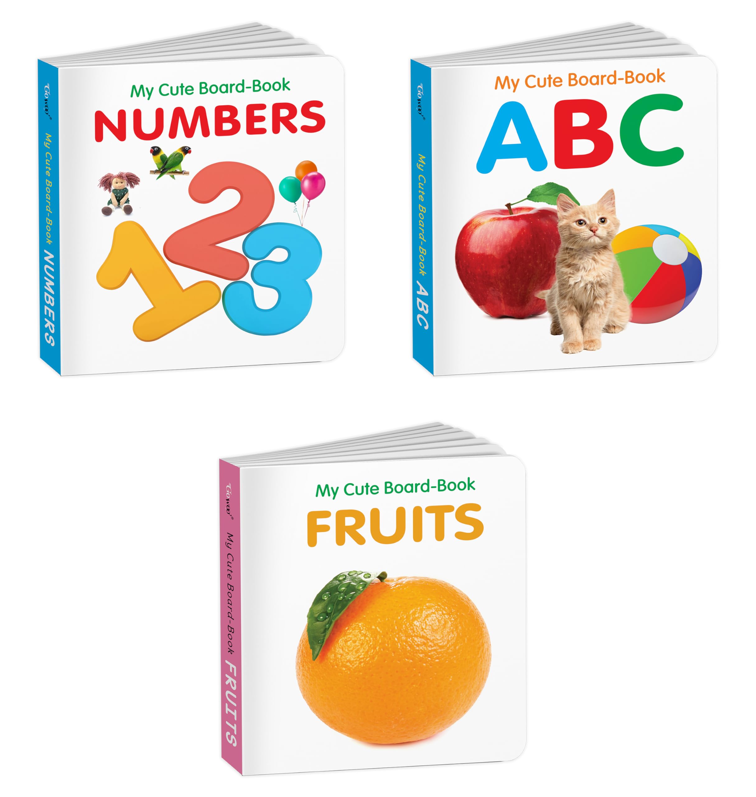 My Cute Board Book ABC, Fruits and Numbers : Allinone learning board books, Preschool learning books for children, Fun picture