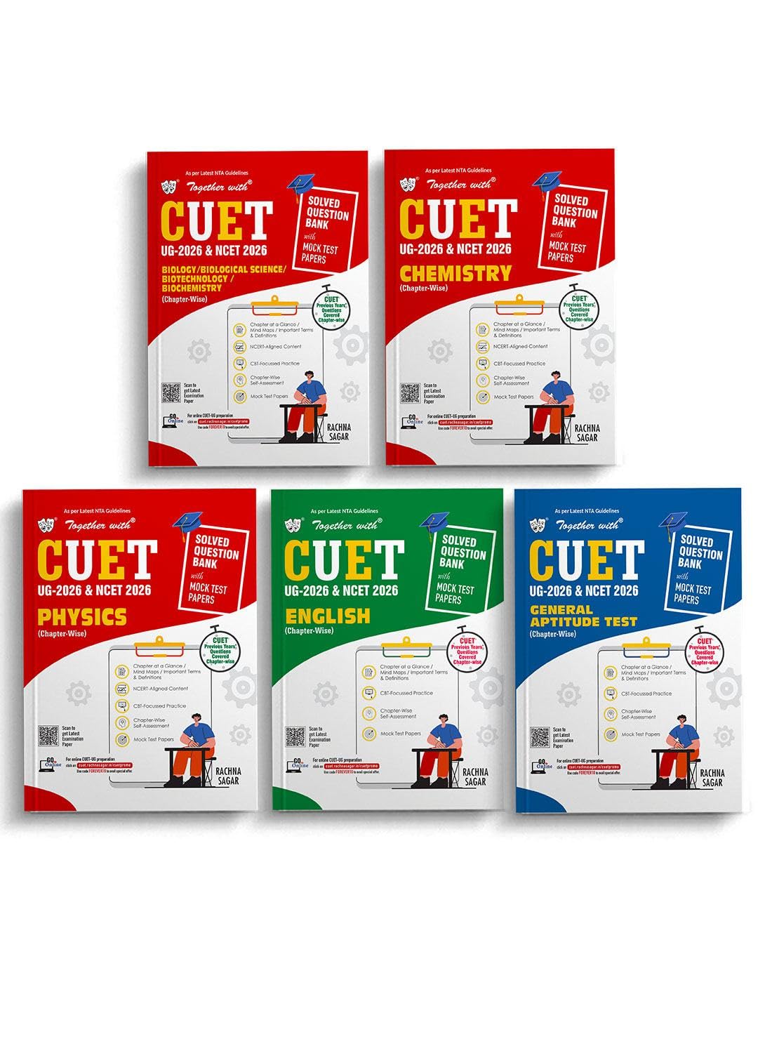 Together with CUET UG 2026 Books| Combo Set of 5 Books Biology, Chemistry, Physics, English & General Test | Chapterwise MCQs M