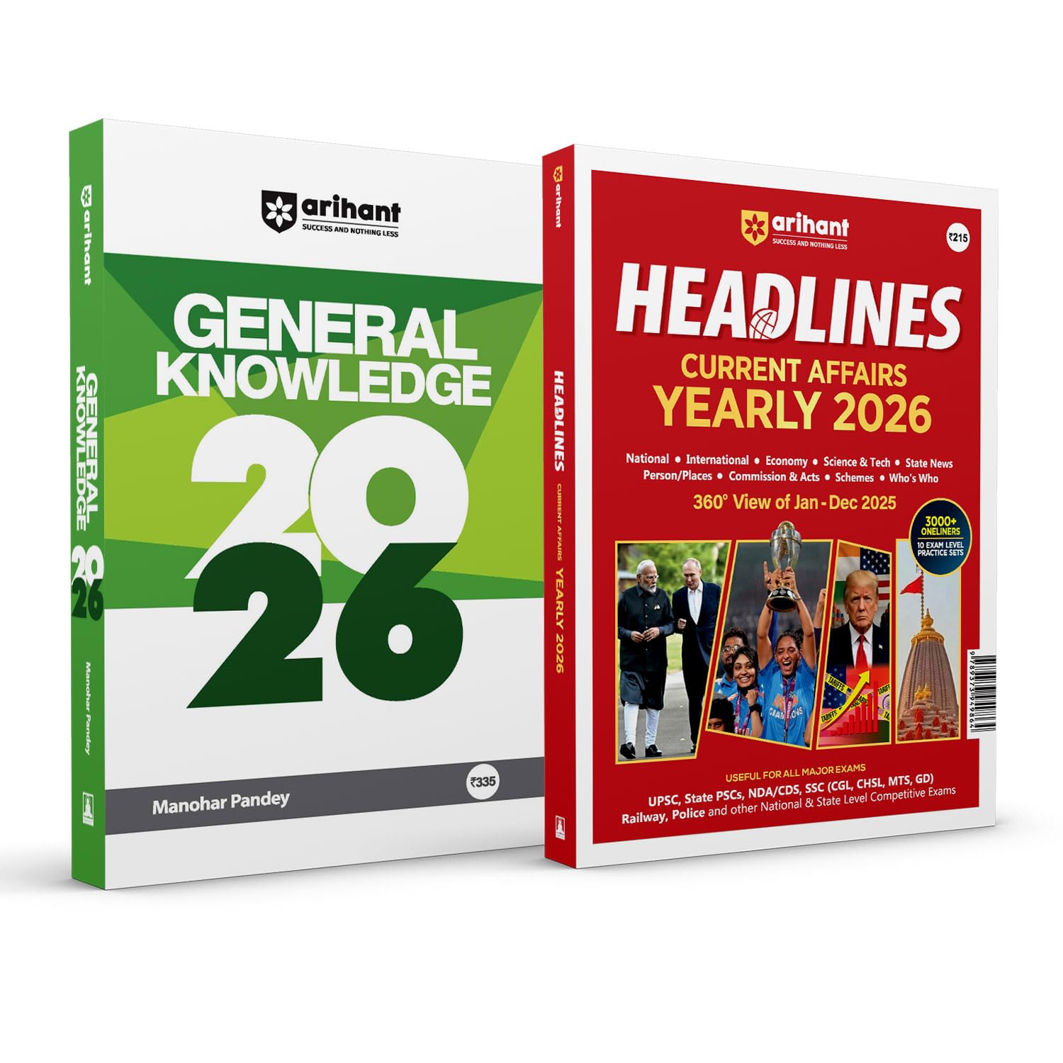 (Old Edition) Arihant General Knowledge & Headlines Current Affairs 2026 Combo | 360 Review of JanDec 2025 with 3000+ OneLiner