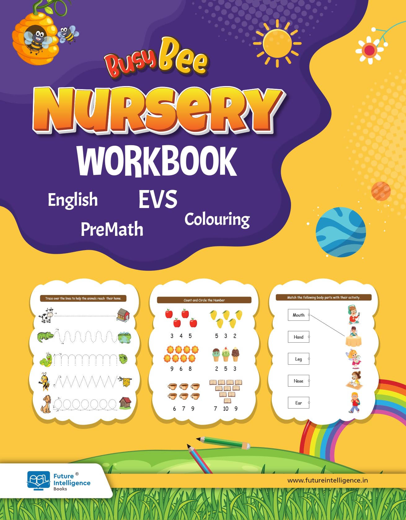 Nursery Activity Worksheets For Kids (72 Pages) English, Maths, Gk & Colouring | Includes Stickers & Folder | Early Learning Wor