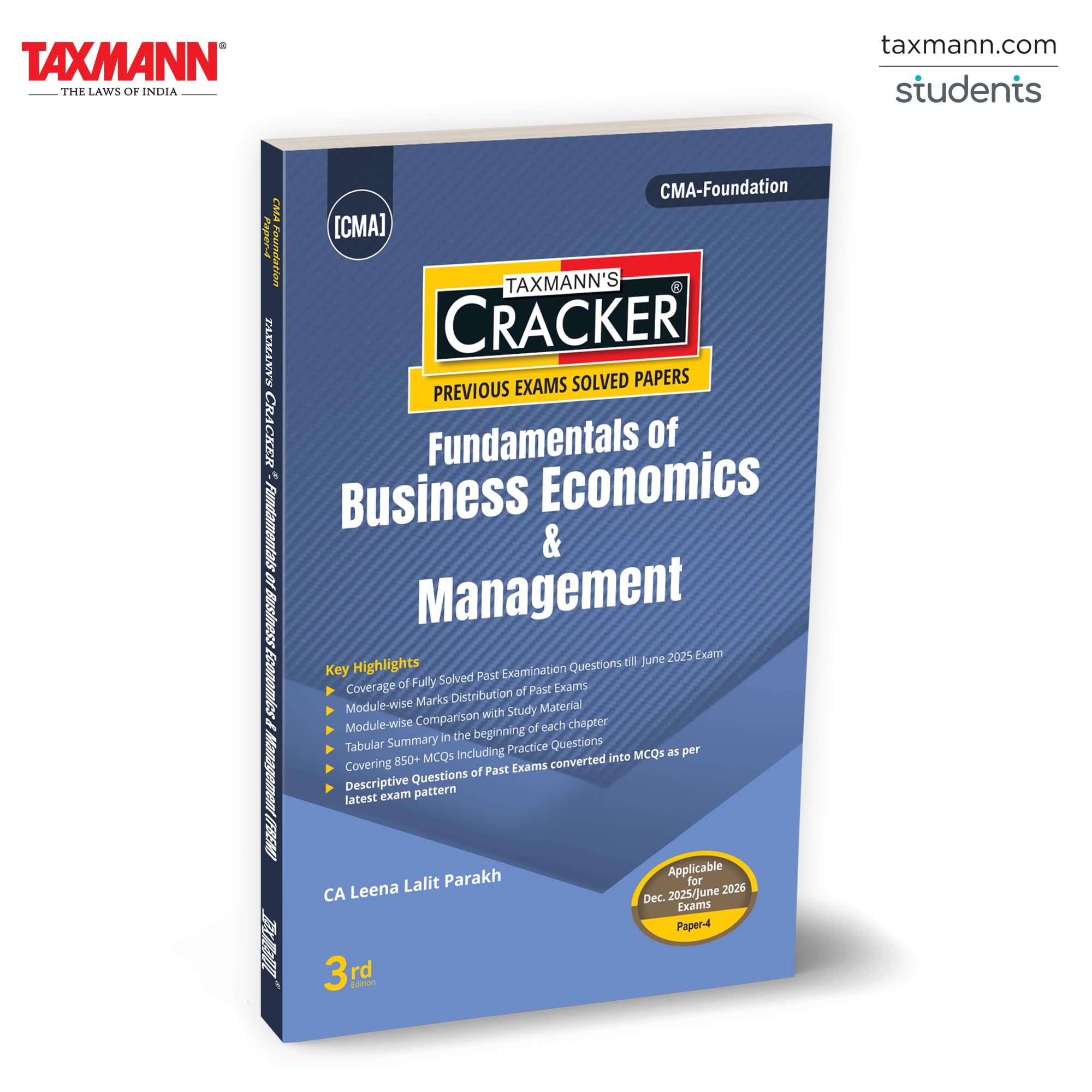 Taxmanns CRACKER for Fundamentals of Business Economics & Management (Paper 4 | FBEM/Economics)  Past Exam Questions & Answer