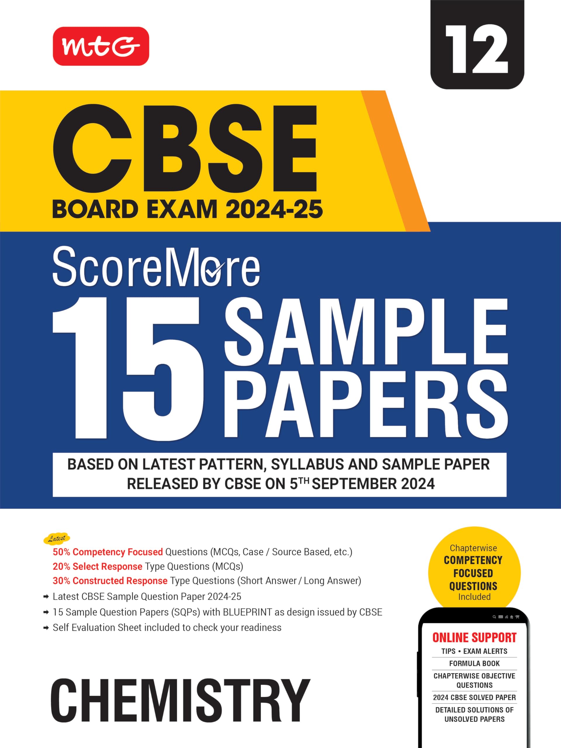 MTG CBSE Class 12 ScoreMore 15 Sample Papers Chemistry Book For 2025 Board Exam | Detailed Solutions of Each Chapter | Based on 
