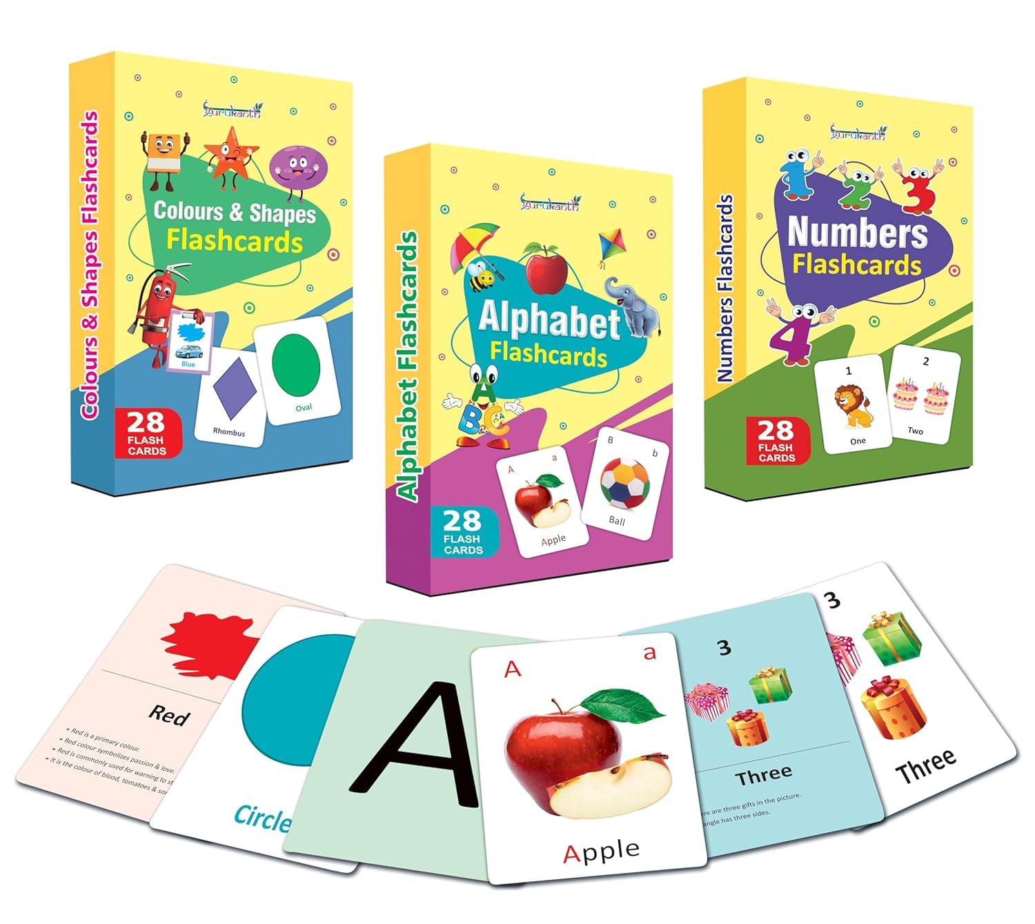 Gurukanth Premium 3In1 Brain Boosting NonTearable Flash Cards For Kids | 84 Laminated Cards | 1+ Years | Early Learning Monte