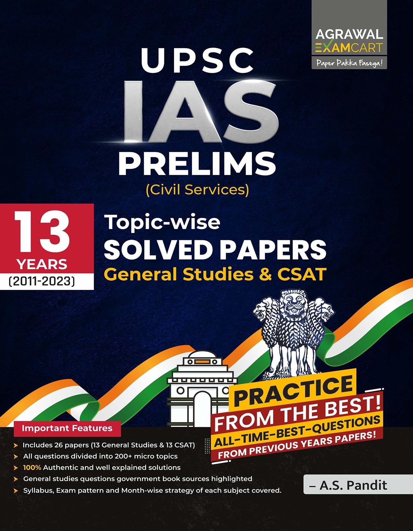 Examcart UPSC IAS Prelims (Civil Services) Topicwise Solved Papers By AS Pandit Sir For 2024 Exam in English