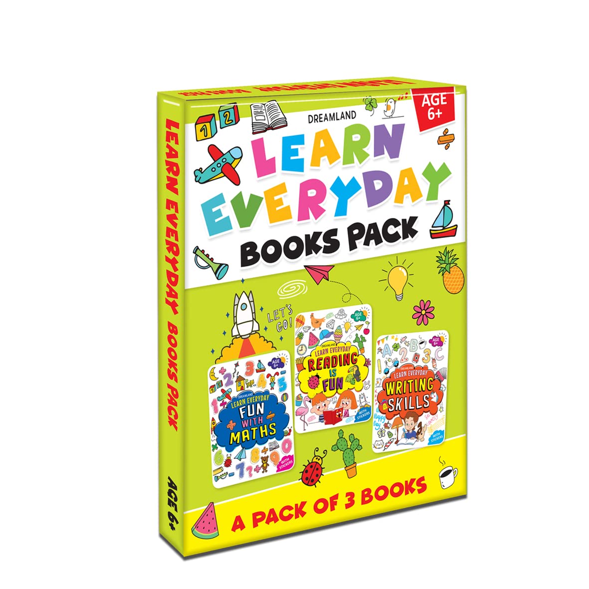 Learn Everyday Books Pack For Kids Age 6+ | Set Of 3 Activity Books |Reading Is Fun, Fun With Maths, Writing Skills | Engaging E