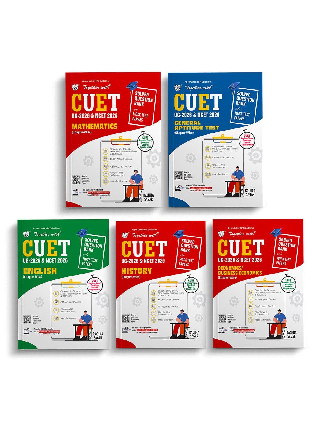 Together with Objective type CUET UG 2026 & NCET Question banks | Combo Set of 5 Books English, Economics, Maths, General Test &