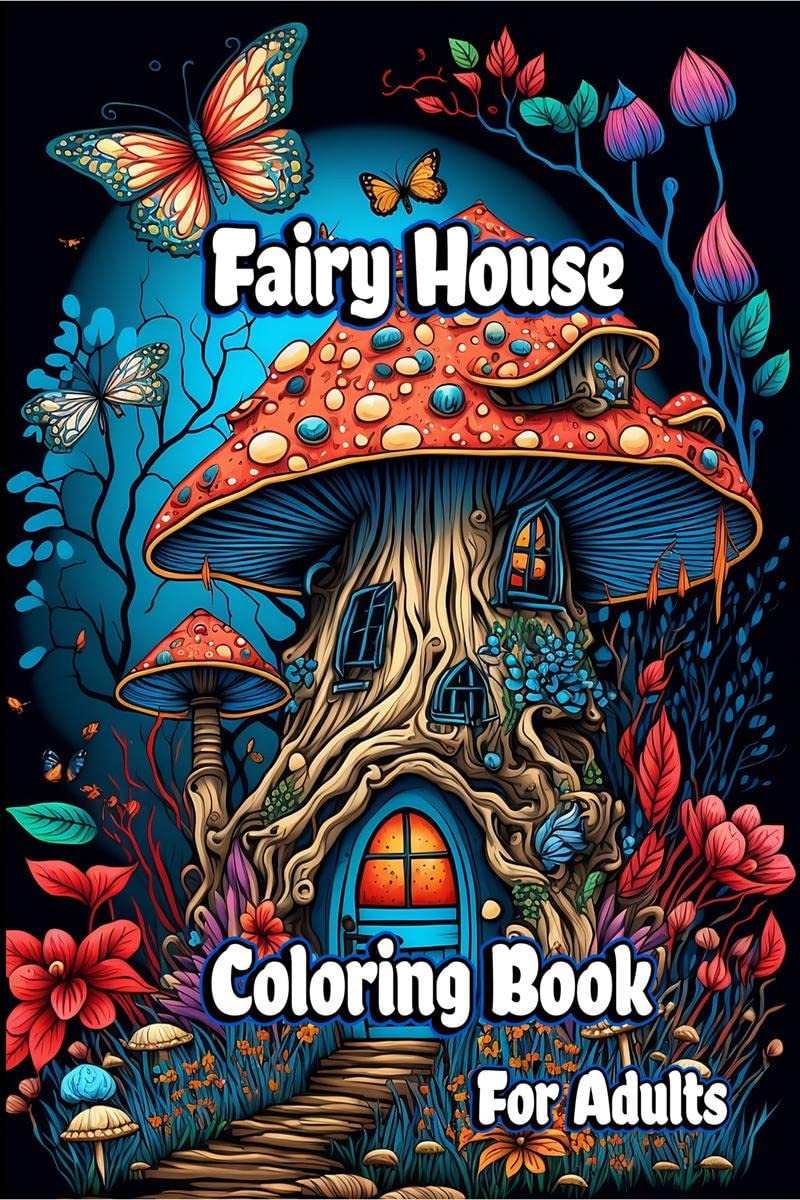 Fairy House Coloring Book for Adults : Magical Mushroom Homes with Fantasy Fairies and Beautiful flower Coloring pages for Anxie