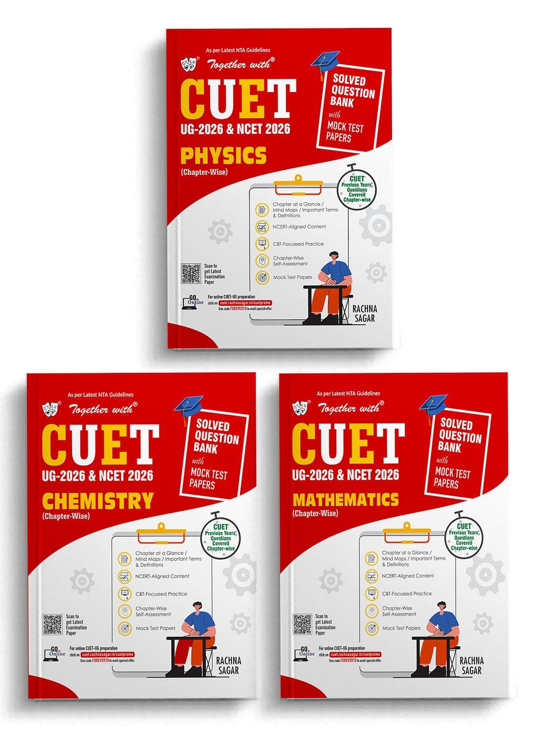 Together with CUET UG & NCET 2026 Question Banks for CBT| Science Stream Combo of 3 Books Chemistry, Physics & Maths | Chapterw