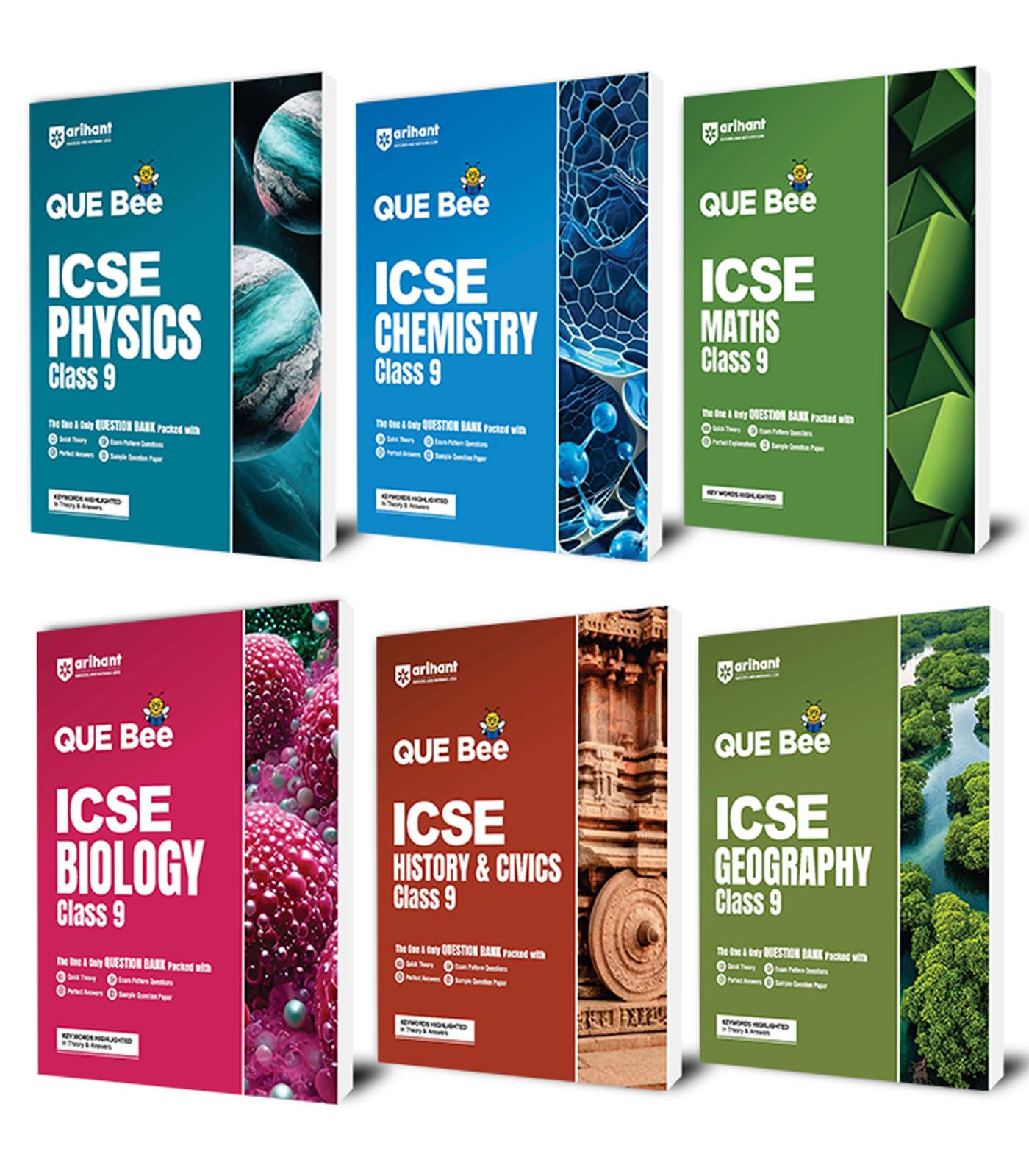 Arihant QUE Bee ICSE Biology, Physics, Chemistry, Mathematics,GEOGRAPHY, History & Civics Class 9 Exam 2026 | Quick Theory, Exam