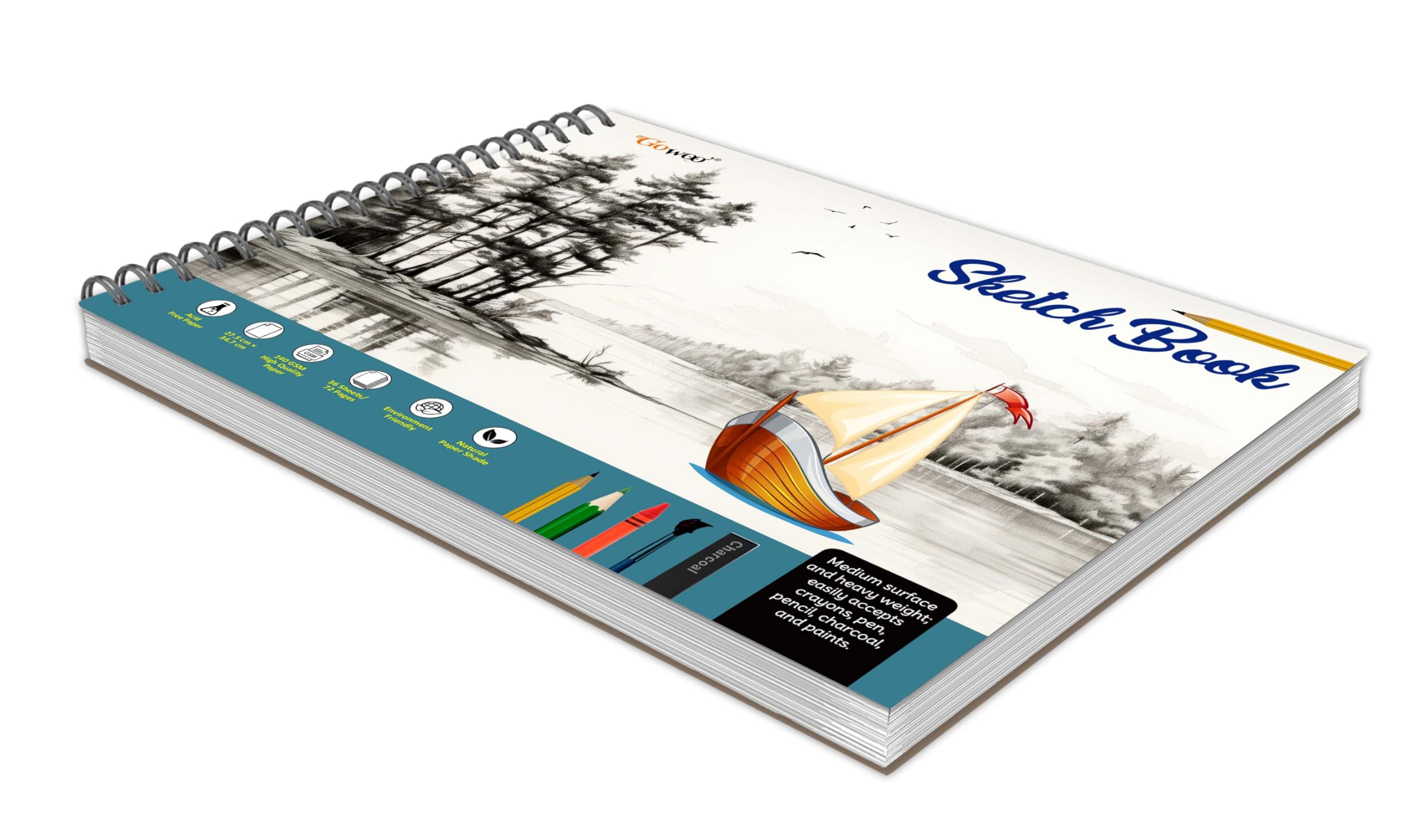 Big Size Premium Sketch Book : (27.5 x 34.7 cm) 36 sheets Sketch book For Artists, Top SpiralBound, 140 GSM Thick Paper For Dra