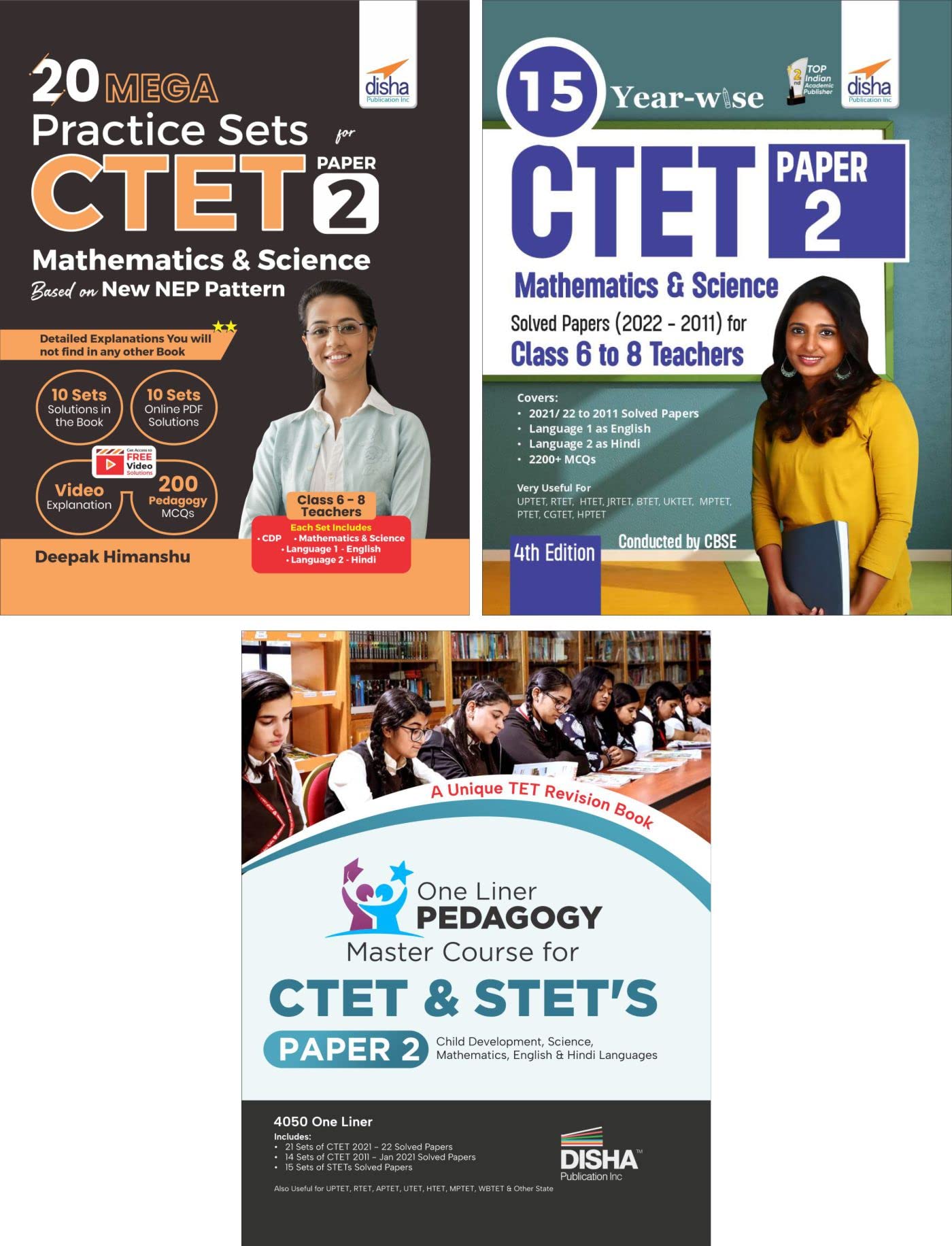 Combo (Set Of 3 Books) Ctet Paper 2 Mathematics & Science  One Liner Pedagogy Master Course With Past 15 YearWise Solved Paper