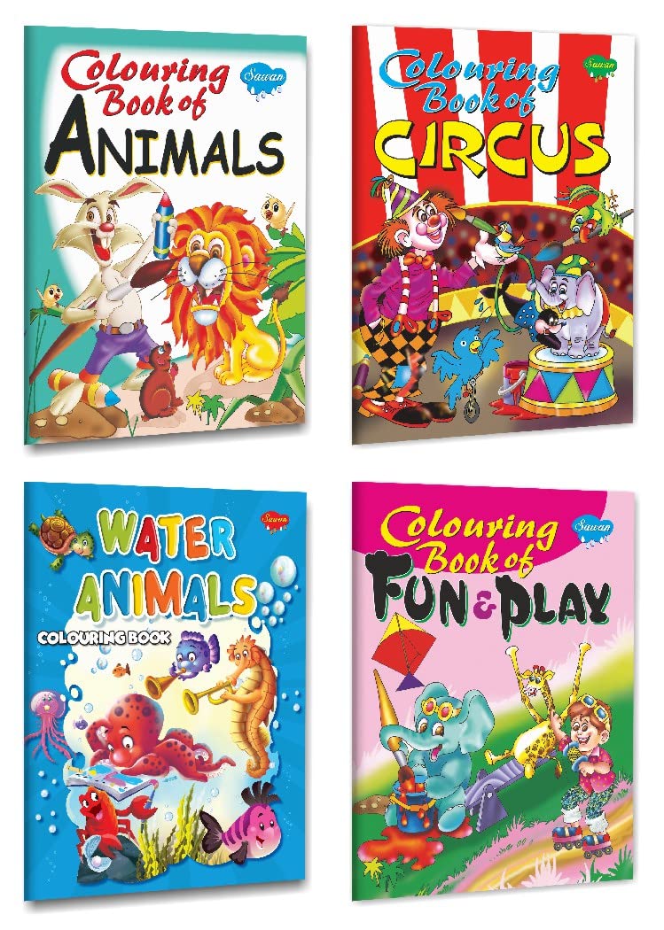 Set Of 4 Colouring Books For Children  Animals, Circus, Water Fun And Fun And Play