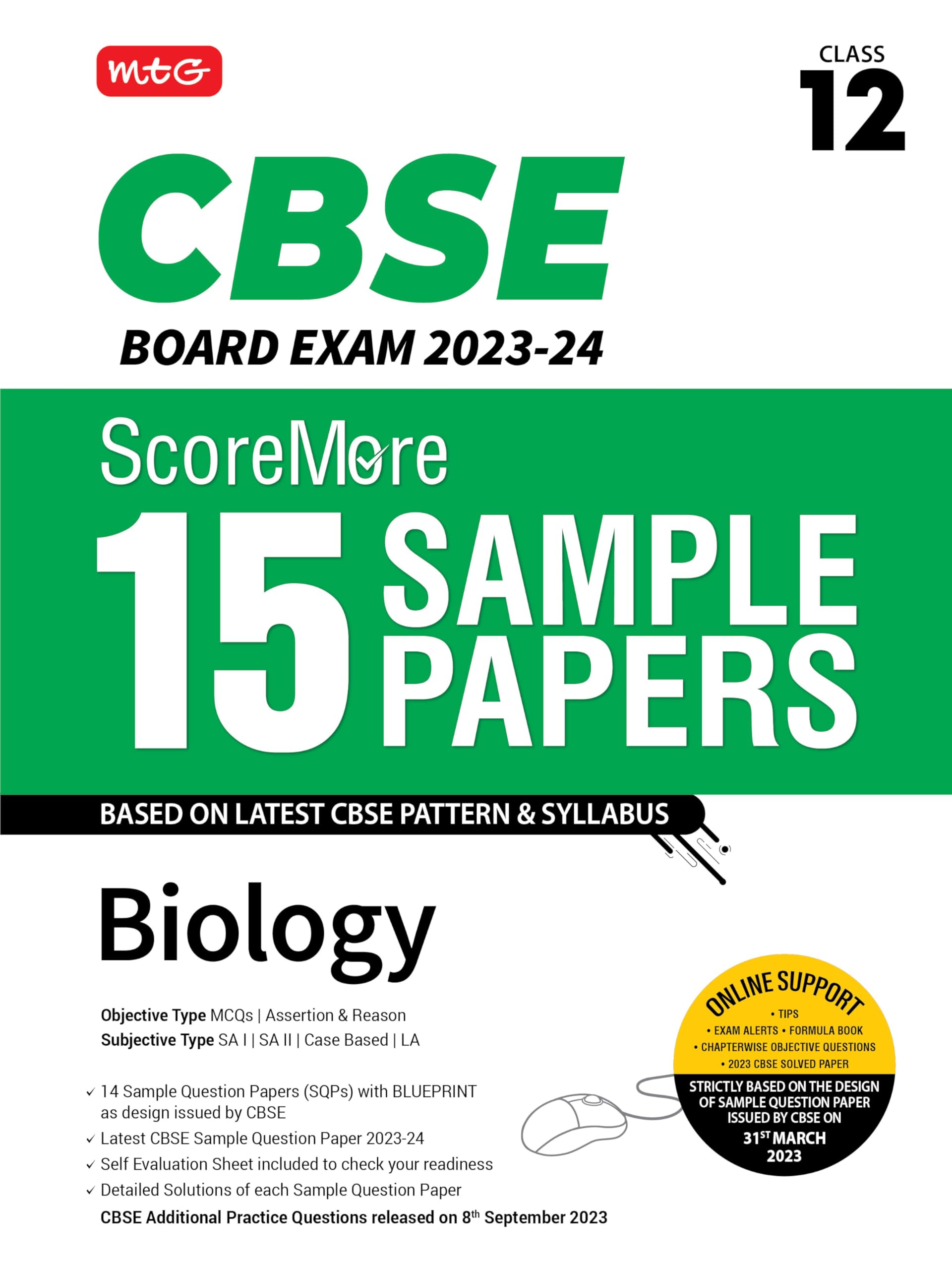 MTG CBSE ScoreMore 15 Sample Question Papers Class 12 Biology Book For 2024 Board Exam (Based on CBSE Latest Pattern)