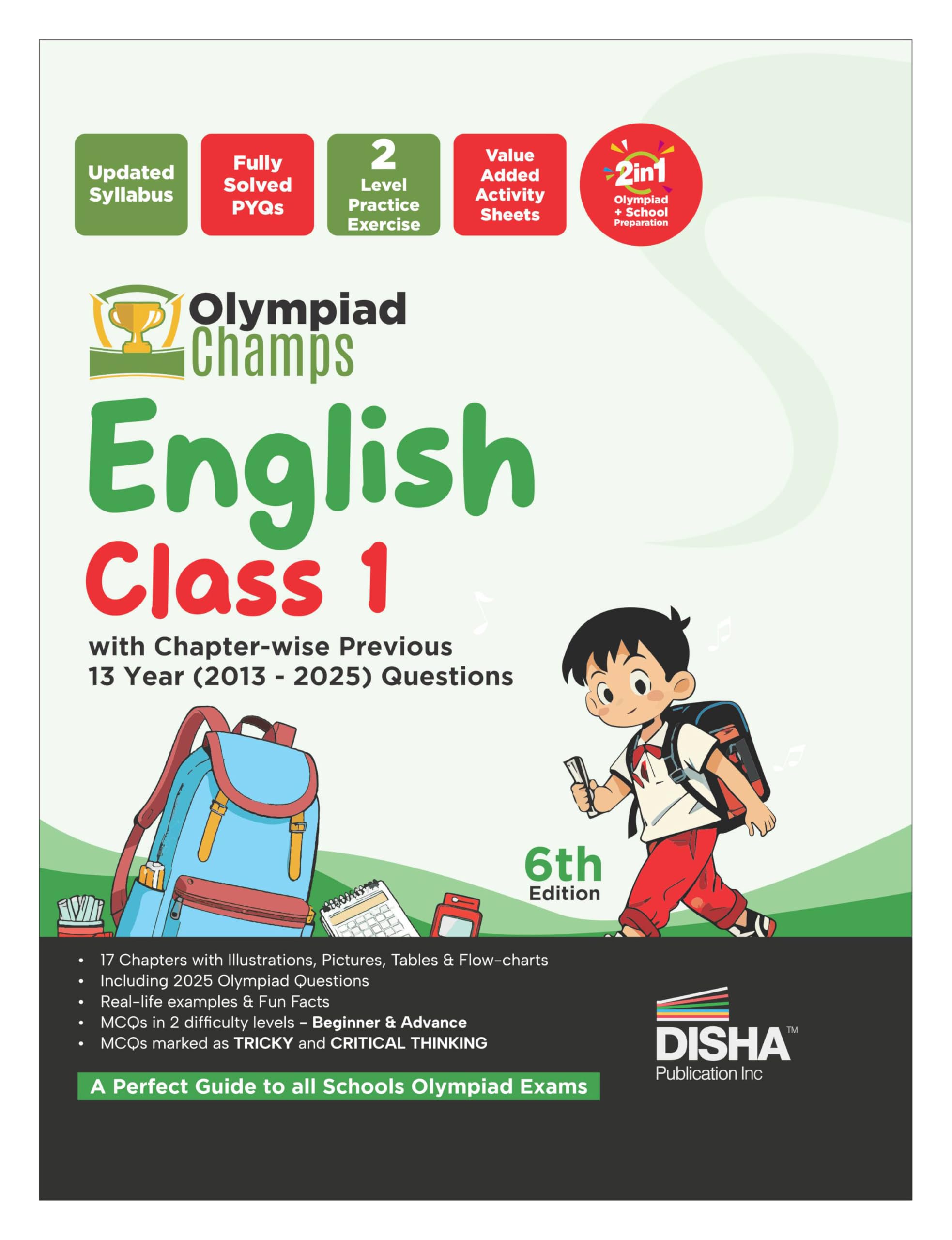 Disha Olympiad Champs English Class 1 with Chapterwise Previous 13 Year (2013  2025) Questions 6th Edition | Complete Prep Gui