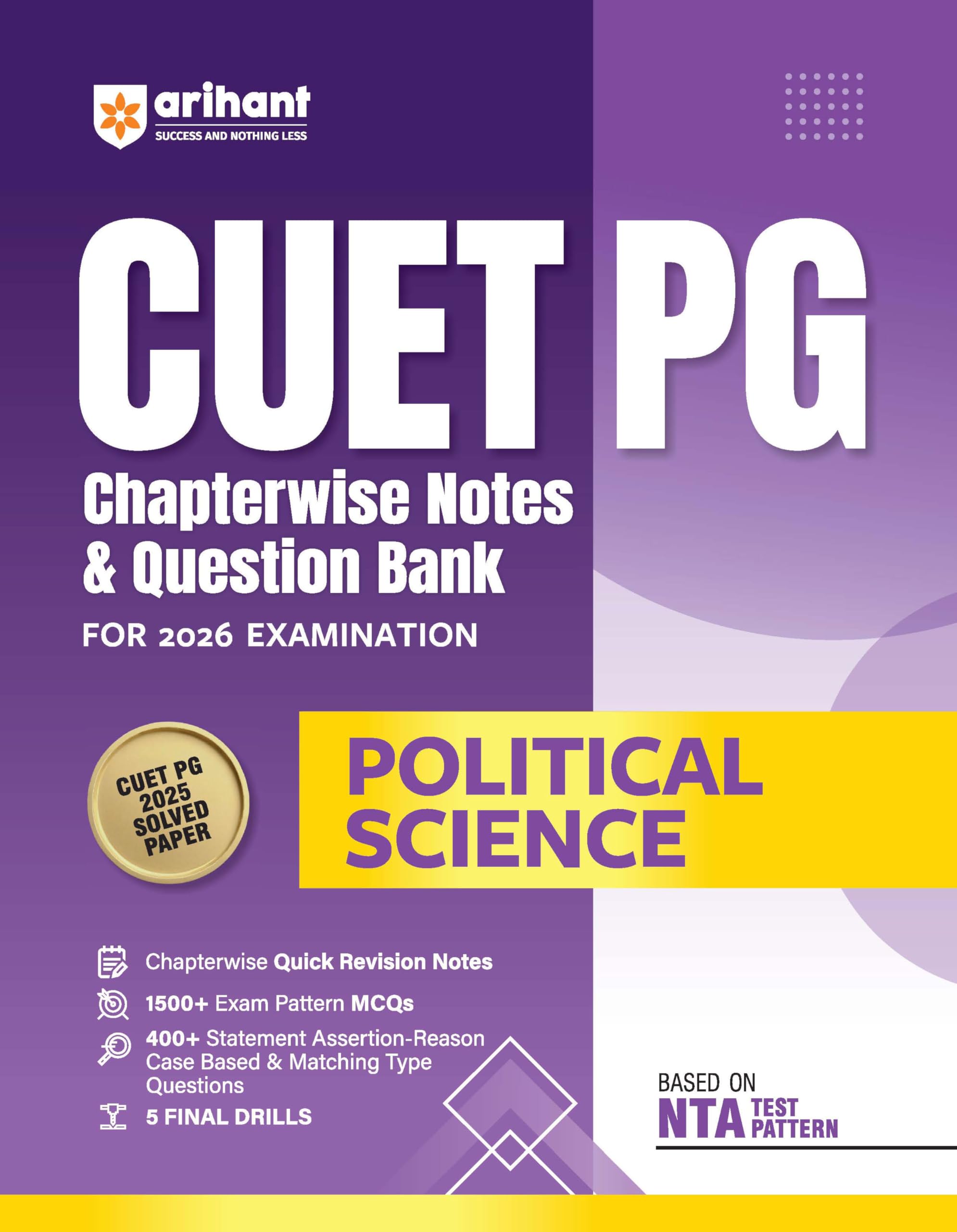 Arihant Cuet Pg 2026 Political Science Chapterwise Notes & Question Bank | Based On Nta Test Pattern | 1000+ NcertBased Mcqs, M