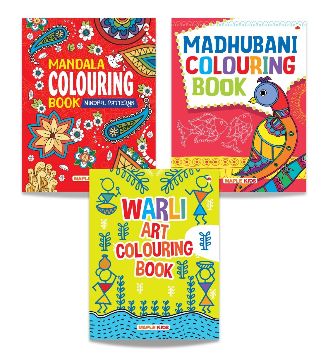Colouring Books for Kids and Adults (Set of 3 Books)  Madhubani, Mandala, Warli  Colouring Activity Books  Age 4  99 Years
