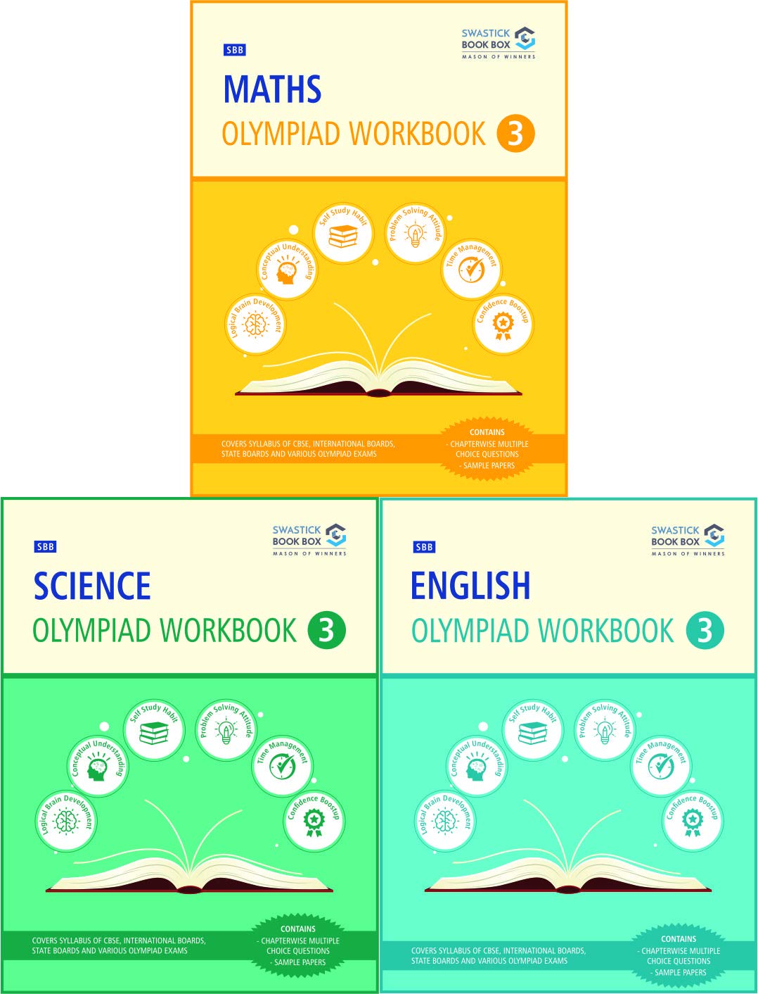 Maths, Science and English Olympiad Workbook Combo  Class 3