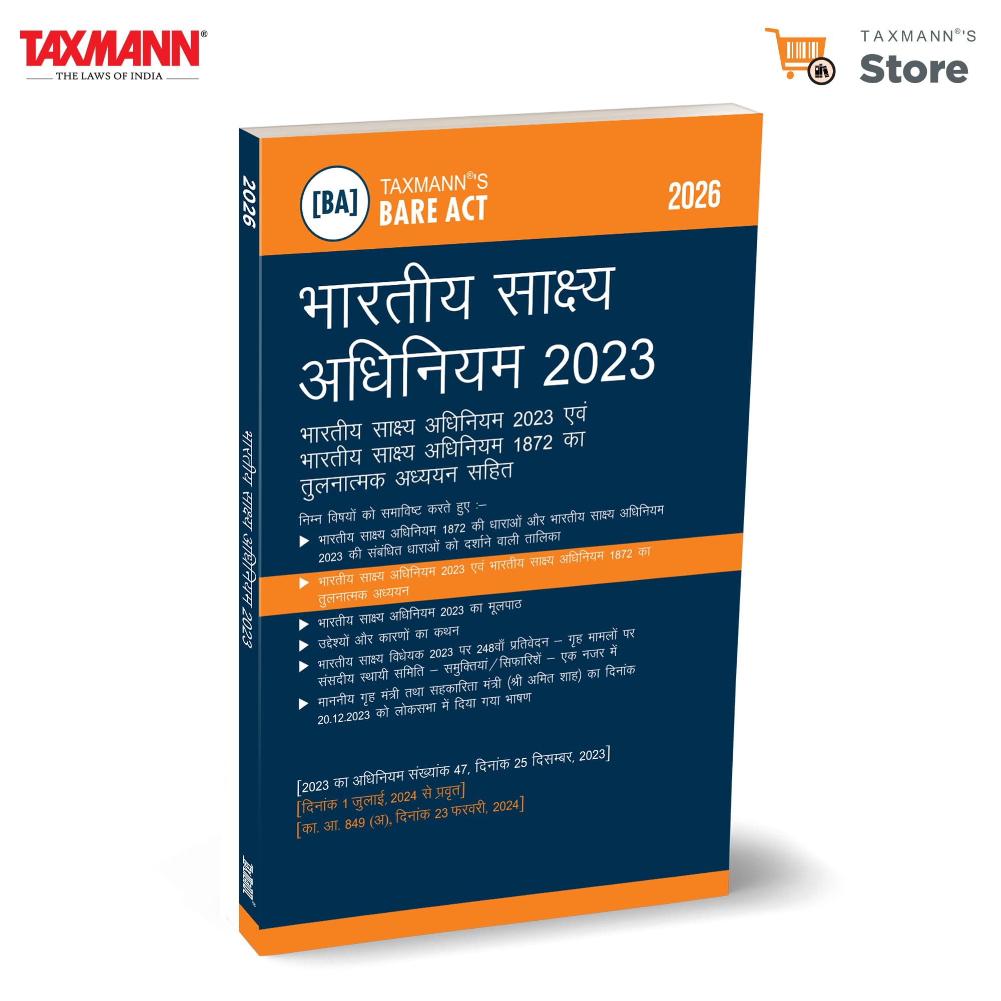 Taxmanns Bharatiya Sakshya Adhiniyam 2023 [Bare Act] | Hindi  Compact & Affordable Edition Presenting the Complete & Updated 