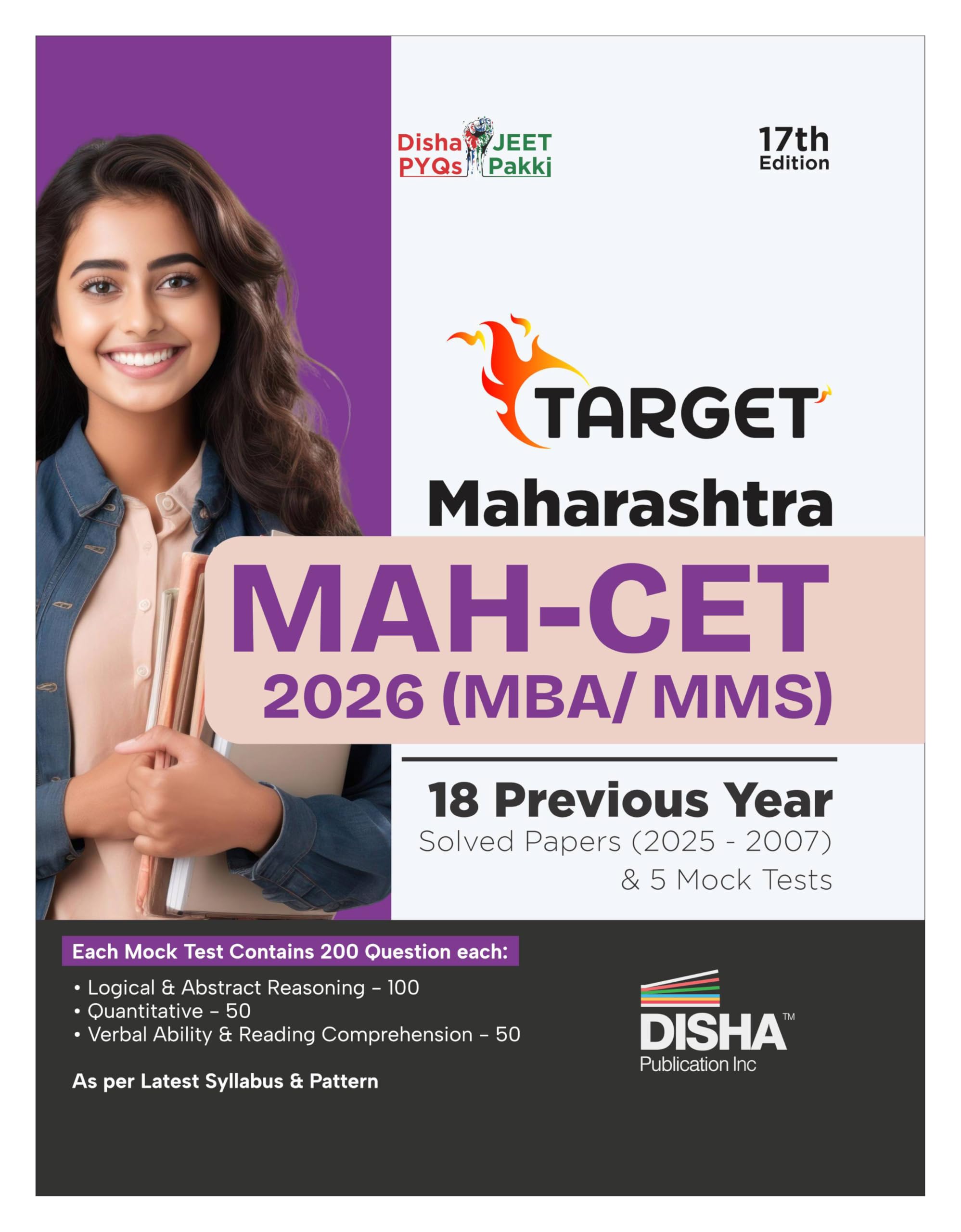 Disha Target Maharashtra MahCet 2026 (Mba / Mms)  18 Previous Year Solved Papers (2025  2007) & 5 Mock Tests 17Th Edition | P