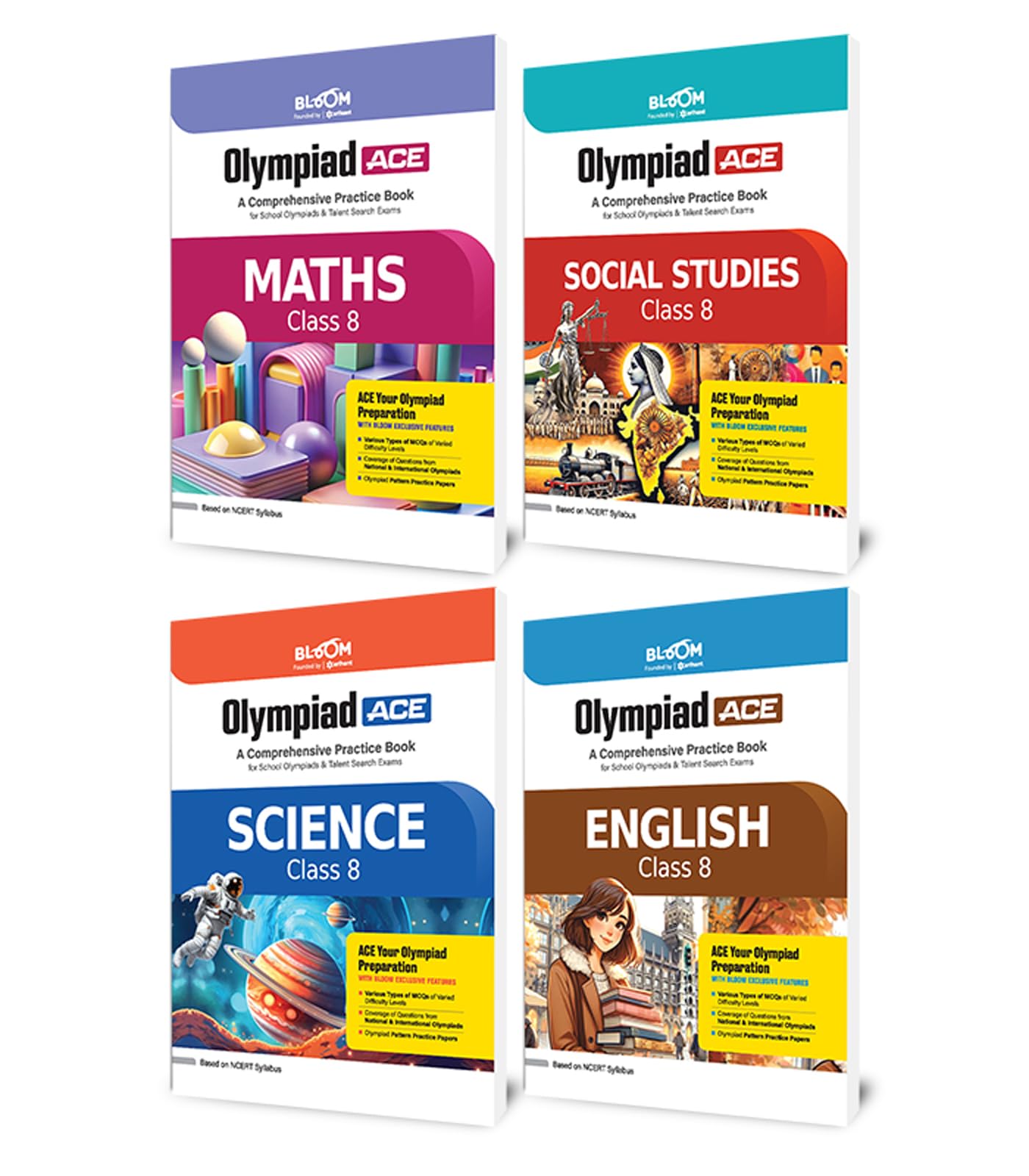 Arihant Bloom Olympiad ACE Science, Social Studies, Mathematics, English Class 8 | Comprehensive Practice Book with MCQs & Olymp