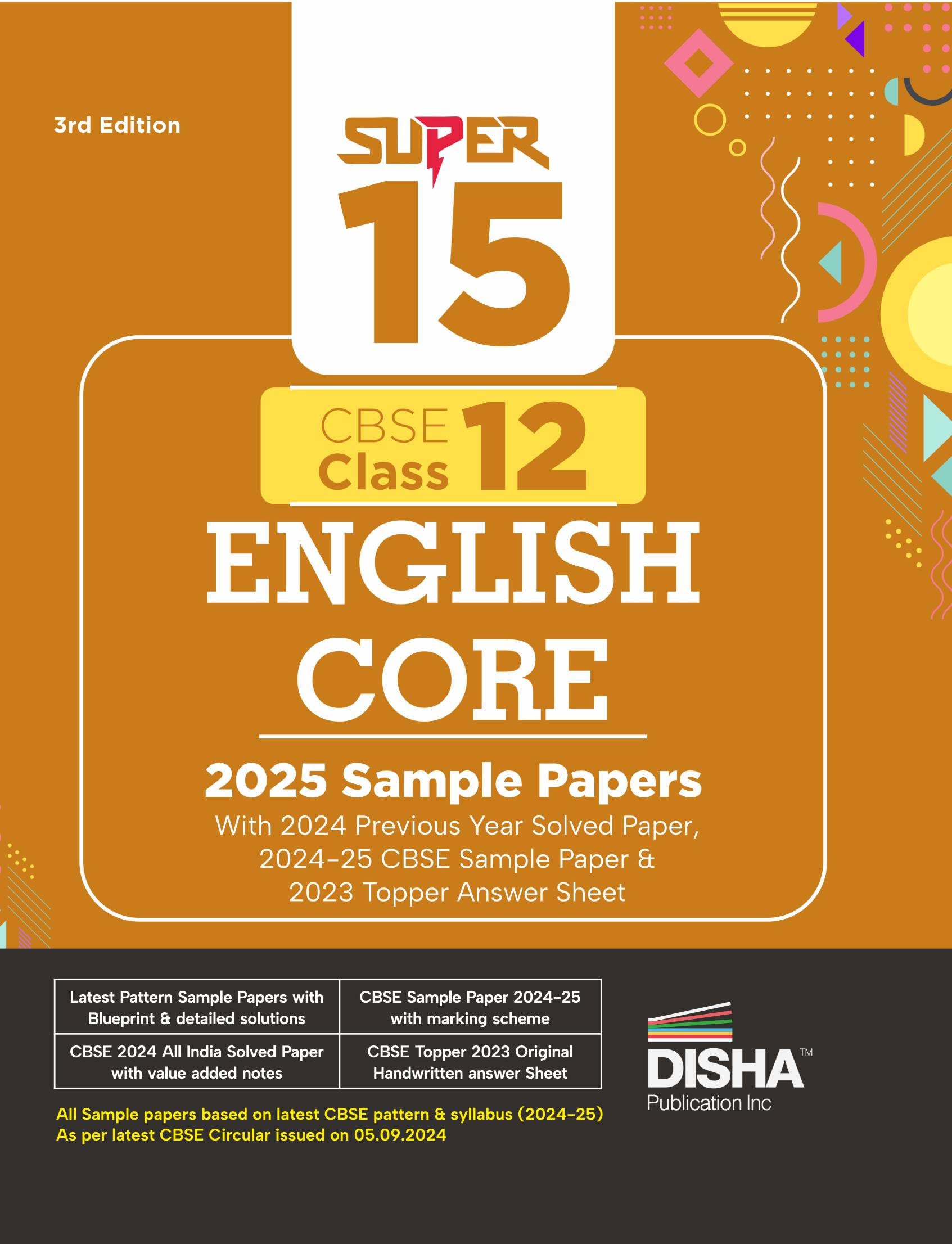 Disha Super 15 Cbse Class 12 English Core 2025 Sample Papers With 2024 Previous Year Solved Paper, 202425 Cbse Sample Paper &20
