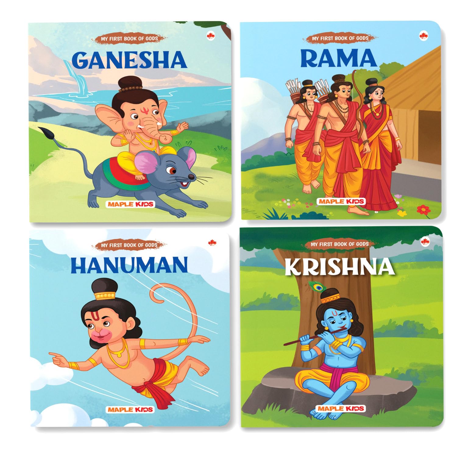 Story Books for Kids  Krishna, Hanuman, Ganesha, Rama (Set of 4 Books)  Illustrated Board Book for Children  Cultural and Tra