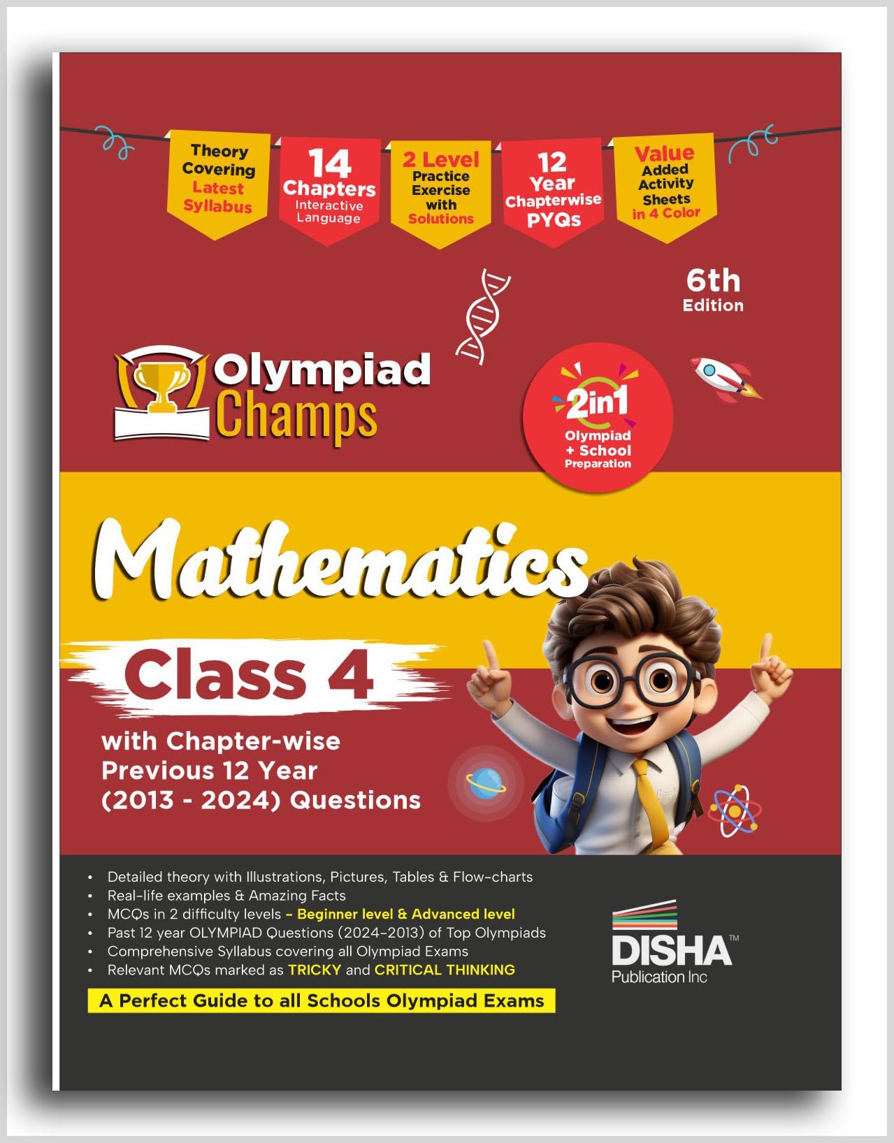 Old Edition  Disha Olympiad Champs Mathematics Class 4 With ChapterWise Previous 12 Year (2013  2024) Questions 6Th Edition |
