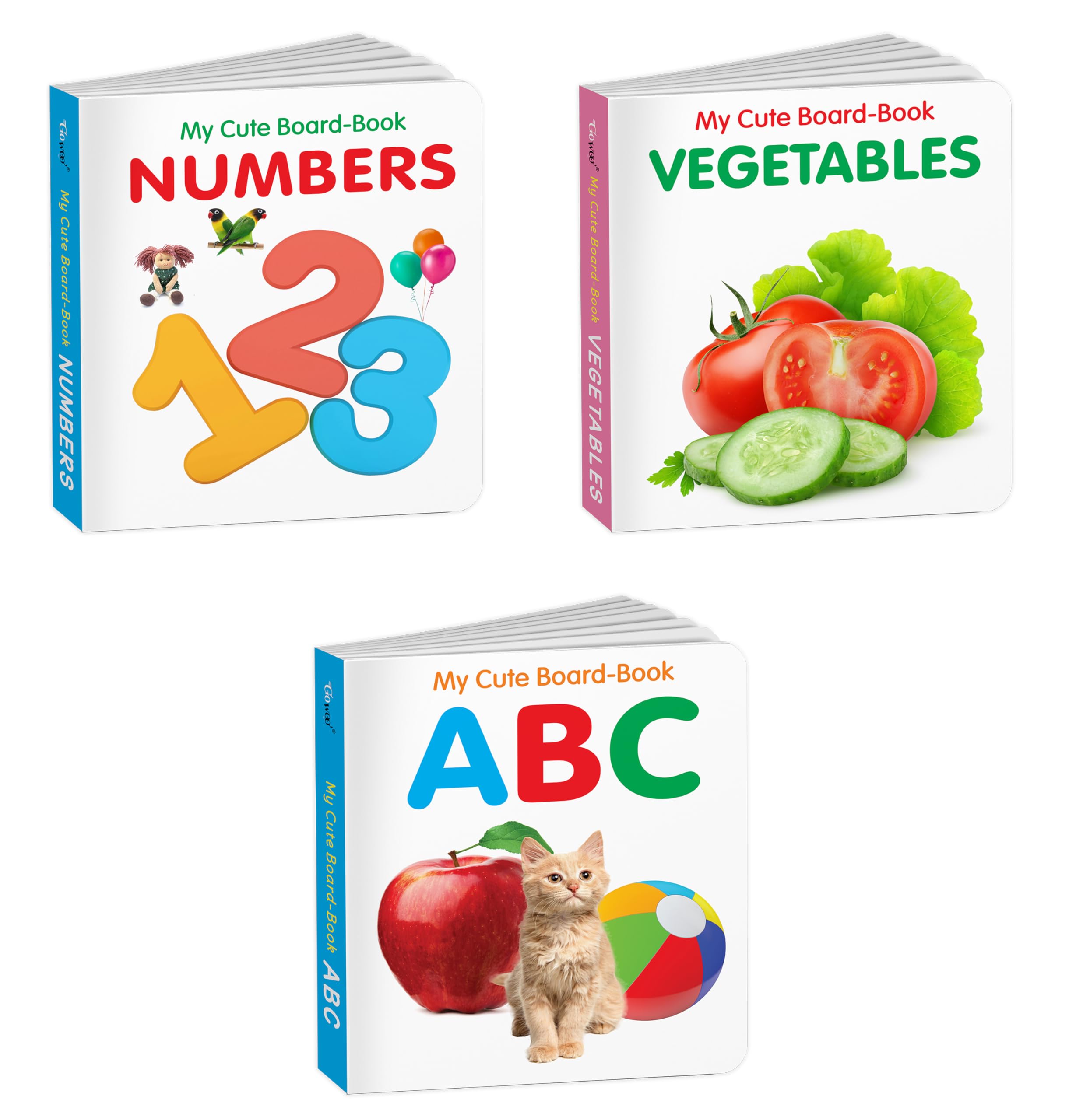 AllinOne Learning Board Book Set for Children  ABC, Vegetables and Numbers : Kids learning board books, Pocketsized kids educ