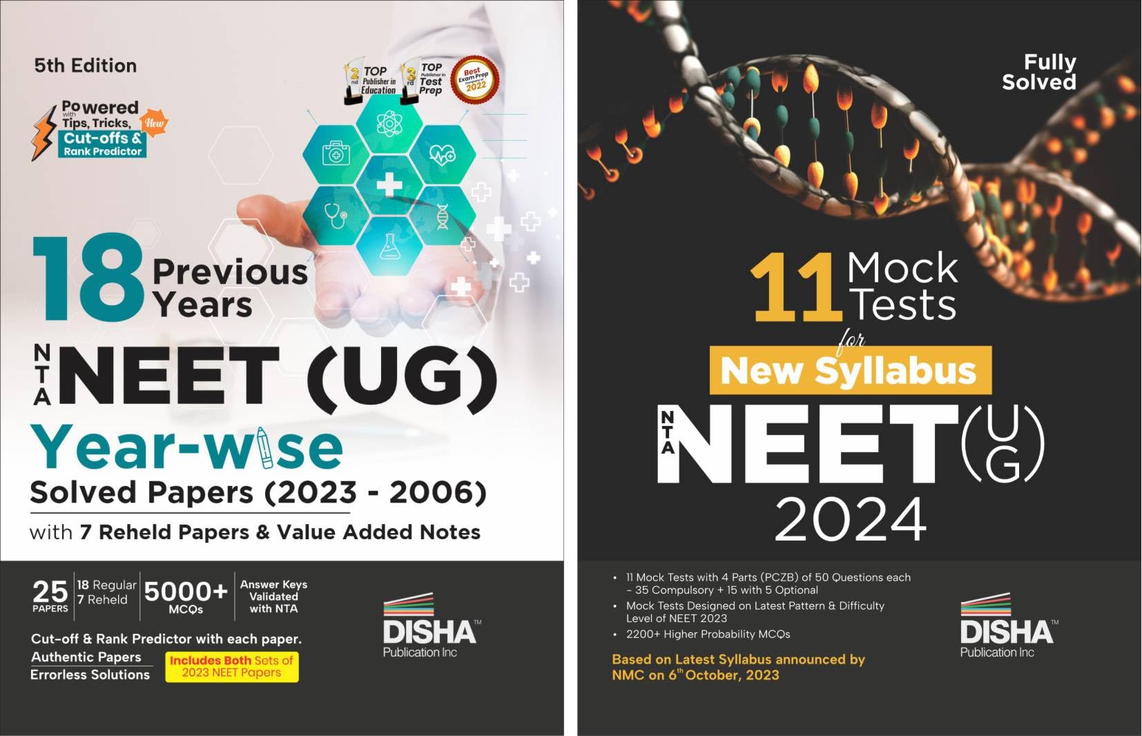 Combo (set of 2 Books) NTA NEET (UG) Previous Yearwise Solved Papers with 11 New Syllabus Mock Tests | Physics, Chemistry & Bio