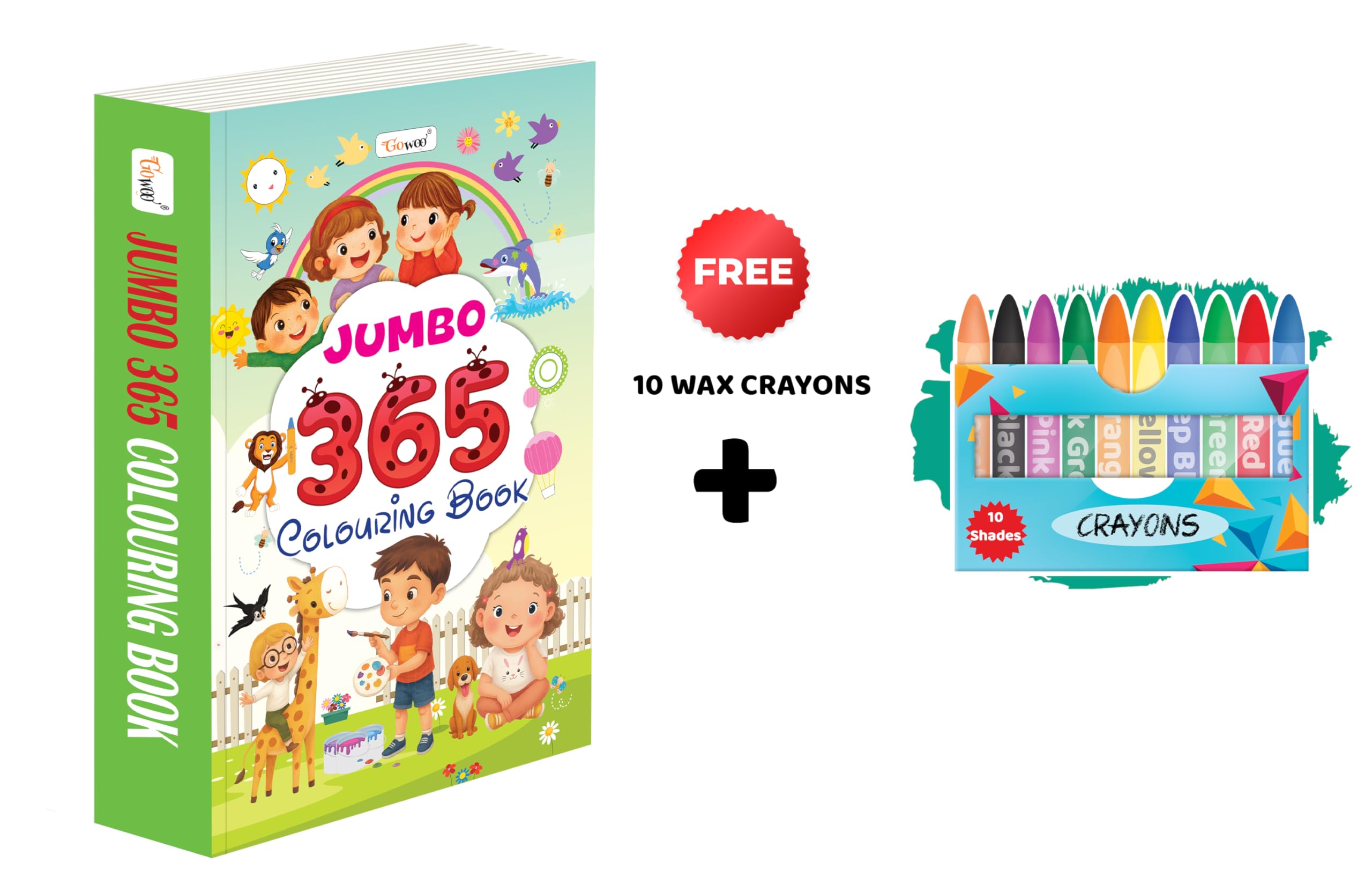 JUMBO  365 Colouring Book and 10 Wax Crayons : all in one colouring book, crayon colouring book, large size colouring book, th