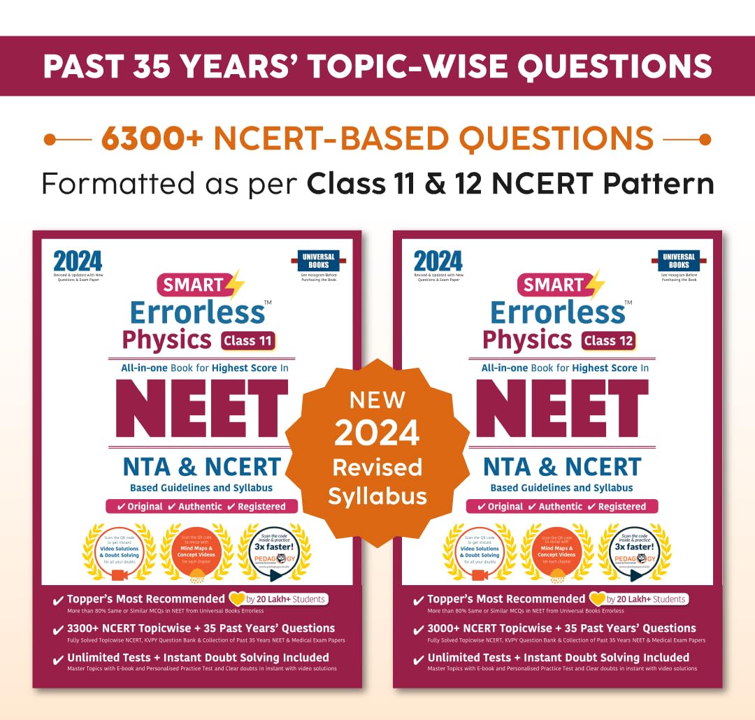 Smart Errorless Physics NEET Class 11 & 12 (2024)  NCERT Based | 8000+ NCERT & New Pattern Questions | 35 Past Years Papers | F