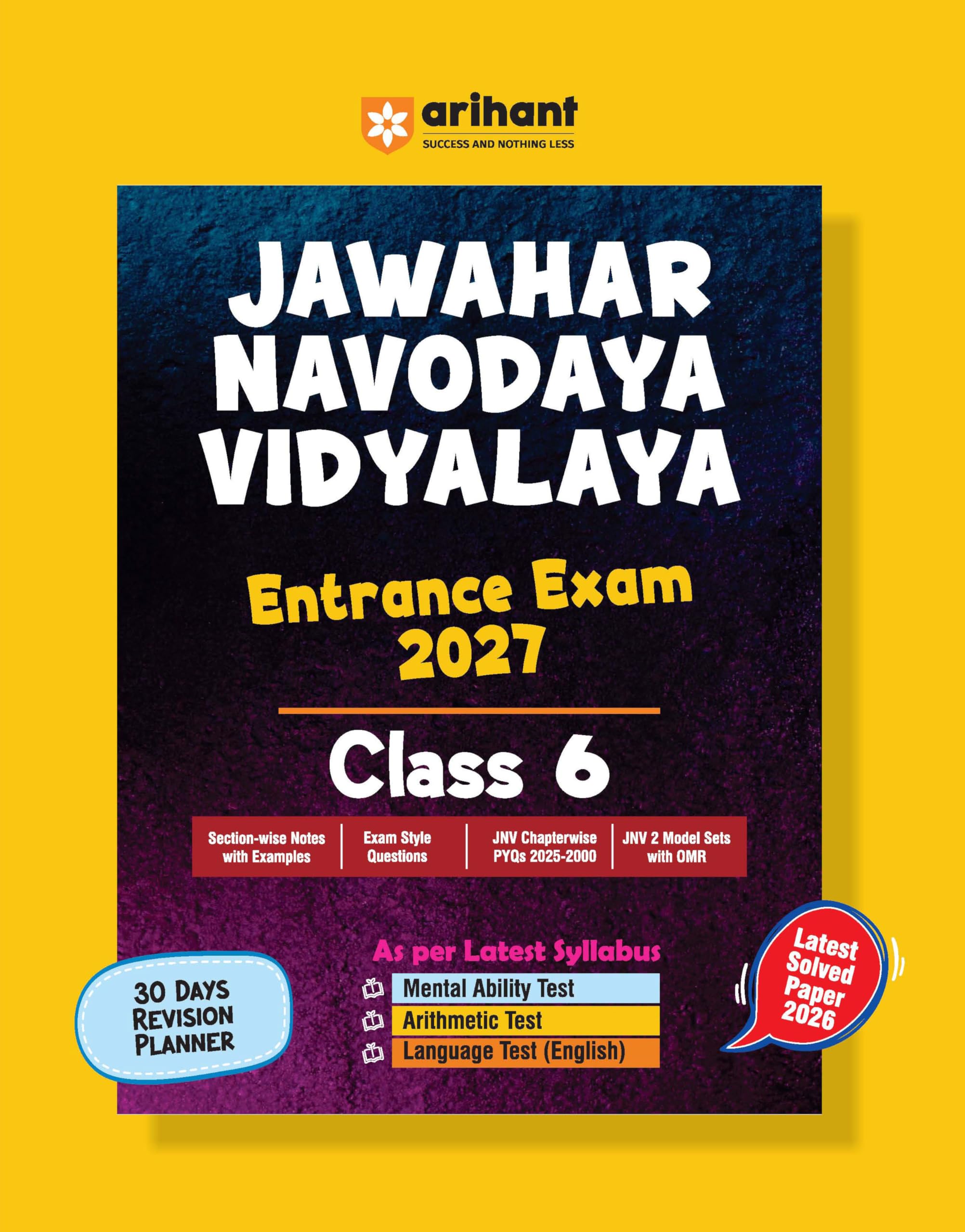Arihant Jawahar Navodaya Vidyalaya Entrance Exam 2027 Class 6 | Study Guide as per Latest Syllabus | Sectionwise Notes, PYQs 20