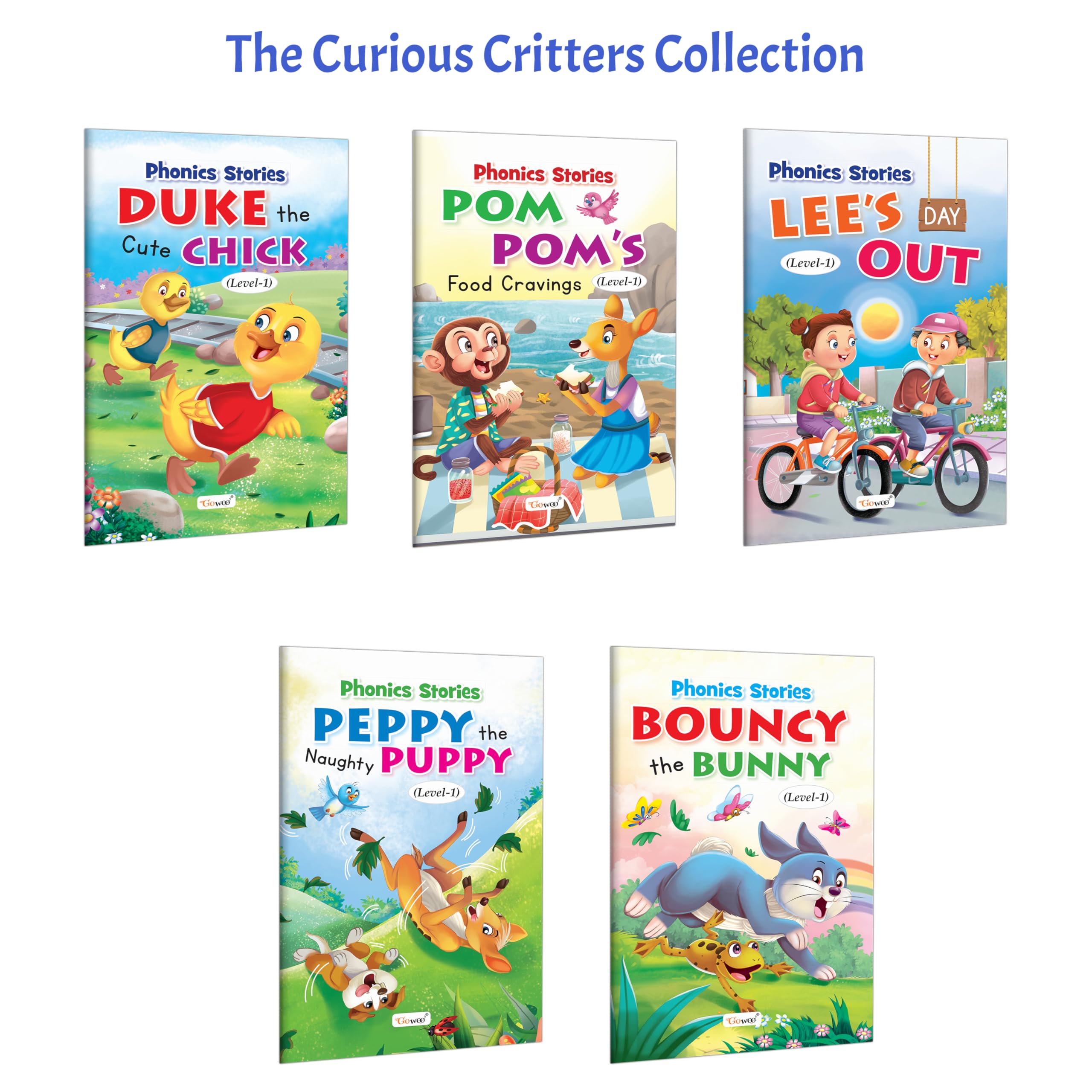 Phonics Stories Level1: Peppy the Naughty Puppy, Duke the Cute Chick, Pom Poms Food Cravings and more : Fun phonics reading,
