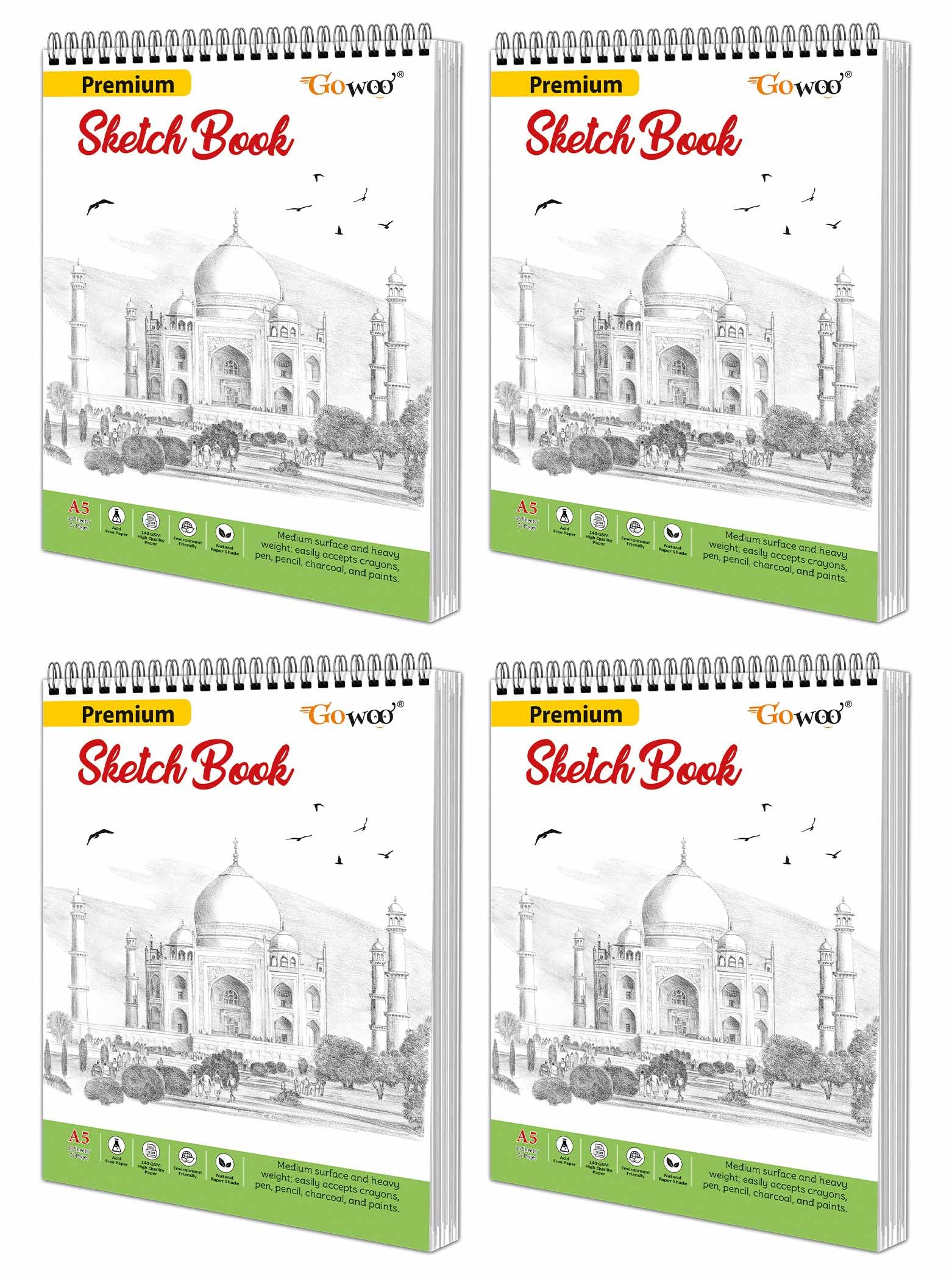 A5 Premium Sketch Book : Set of 4 (5.8 x 8.3 inches)  Artist Drawing Book Pad, Top SpiralBound Art Notebooks for Drawing, Pain