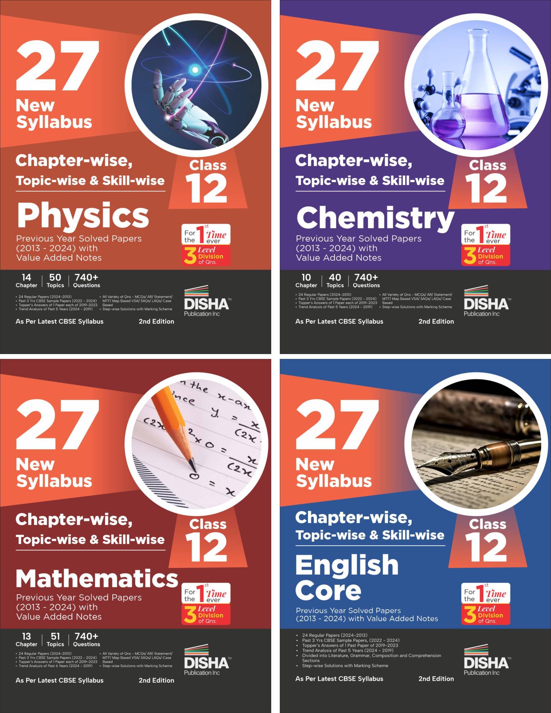 Combo 27 New Syllabus Chapterwise, Topicwise & Skillwise CBSE Class 12 Physics, Chemistry Mathematics & English Core Previous