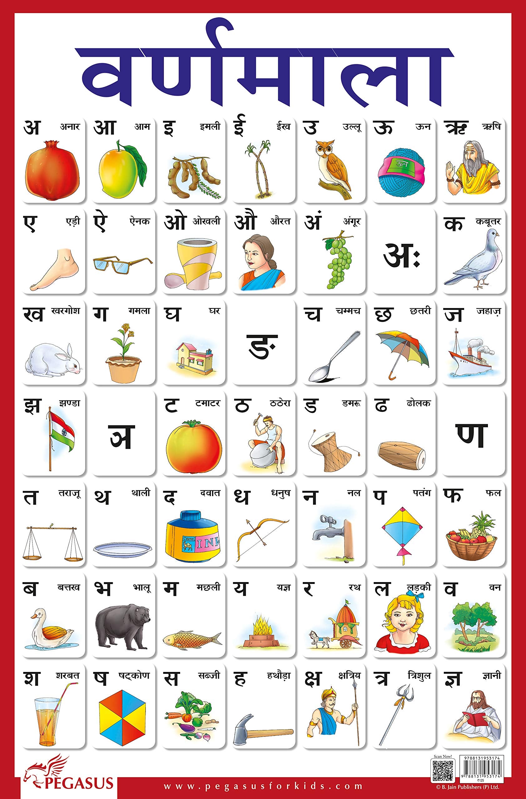 Hindi Varnmala (Alphabet)  Thick Laminated Primary Chart