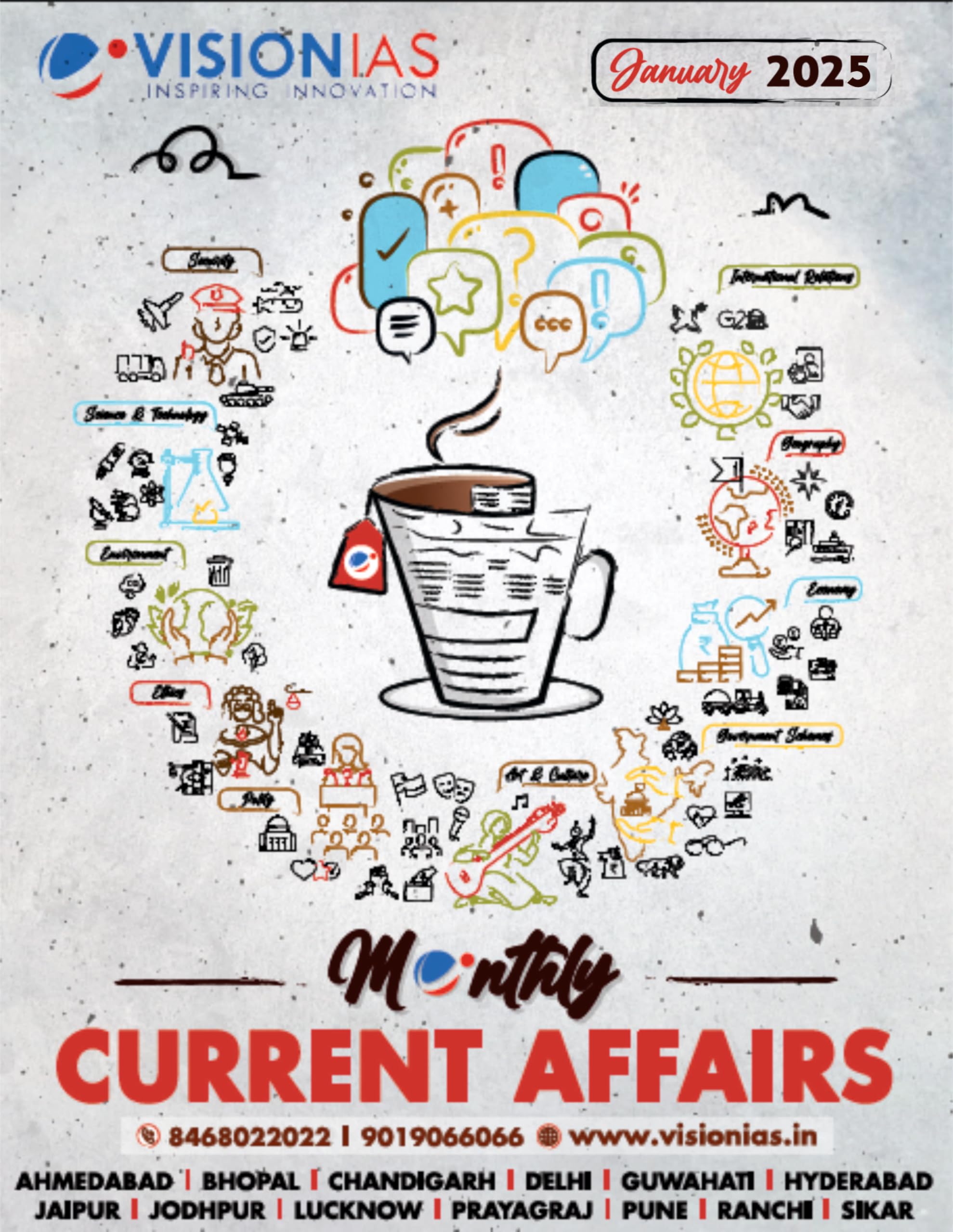 Vision Ias January Month English Medium Current Affairs 2025 Clear Print B/W