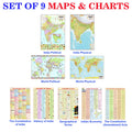 India & World Maps (Political & Physical), Constitution, Amendments, History, Economy & Geography Charts | Set of 9 Folded ( NON