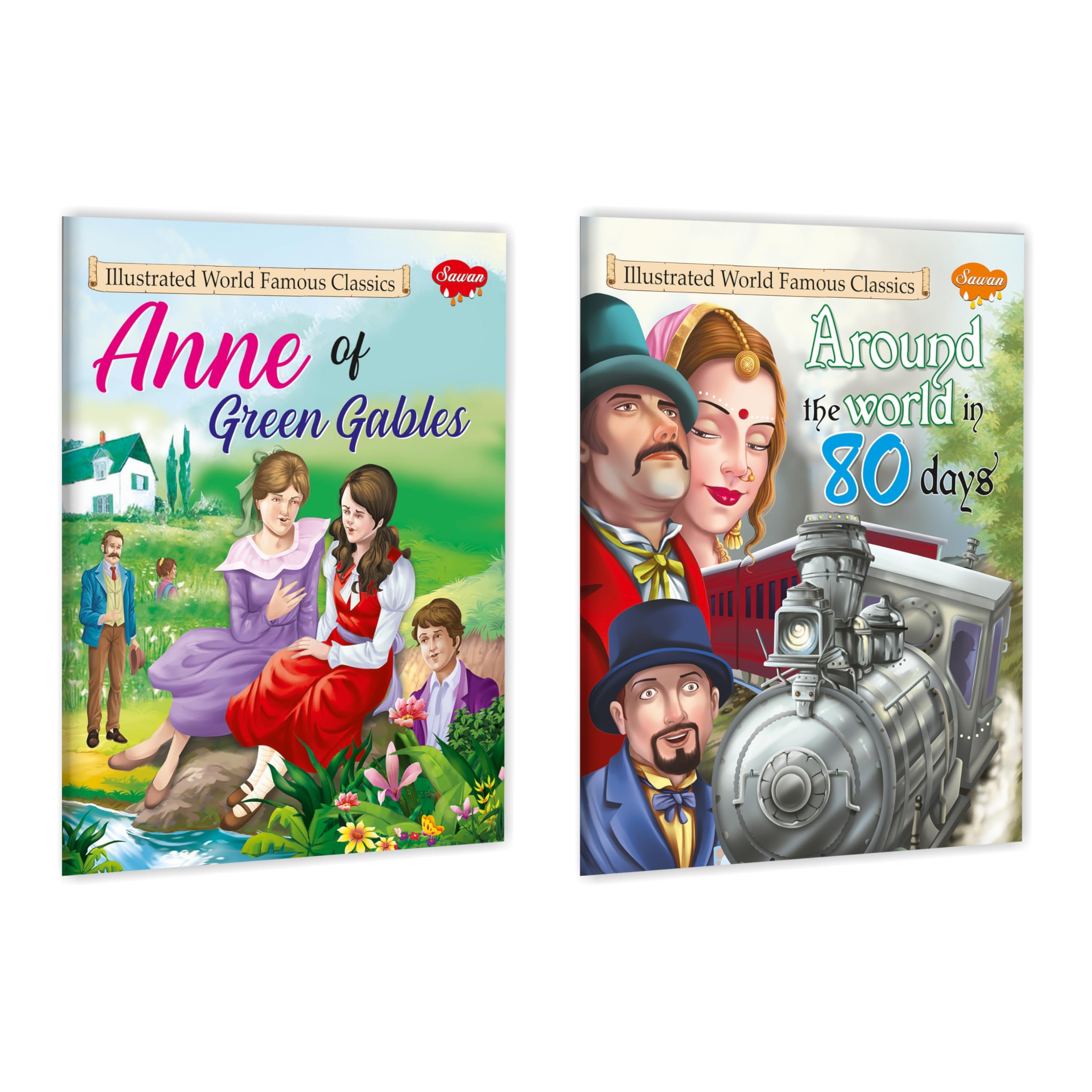 Illustrated World Famous Classic Anne Of Green Gables And Around The World In 80 Days | Pack Of 2 Books