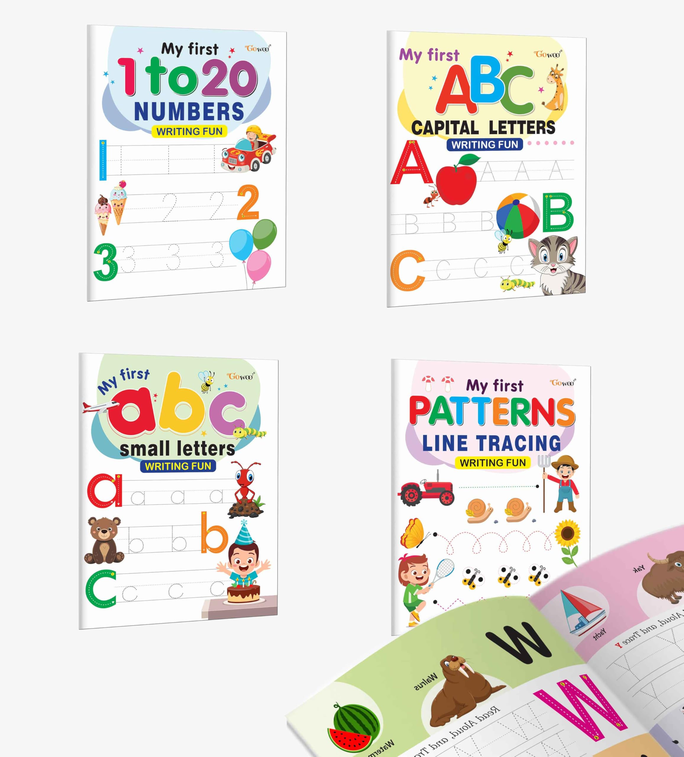My First Capital Letters ABC, Small Letters abc, Numbers 120 and Line Tracing Patterns Writing Fun : writing workbook set for p