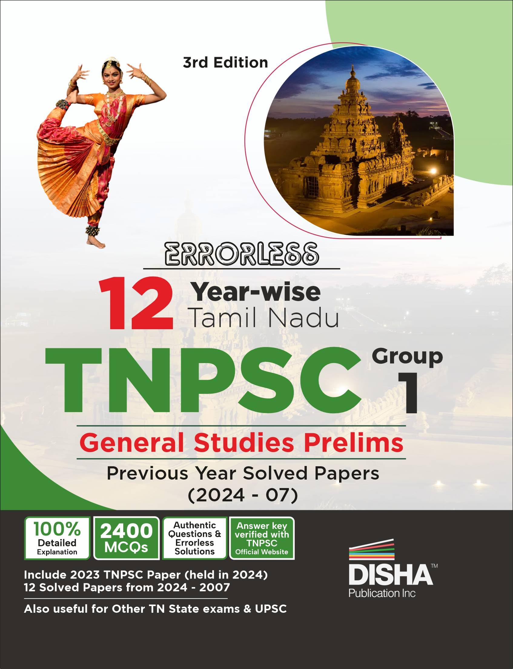 Disha Errorless 12 YearWise Tamil Nadu Tnpsc (Group 1) General Studies Prelims Previous Year Solved Papers (2007  24) 3Rd Edit