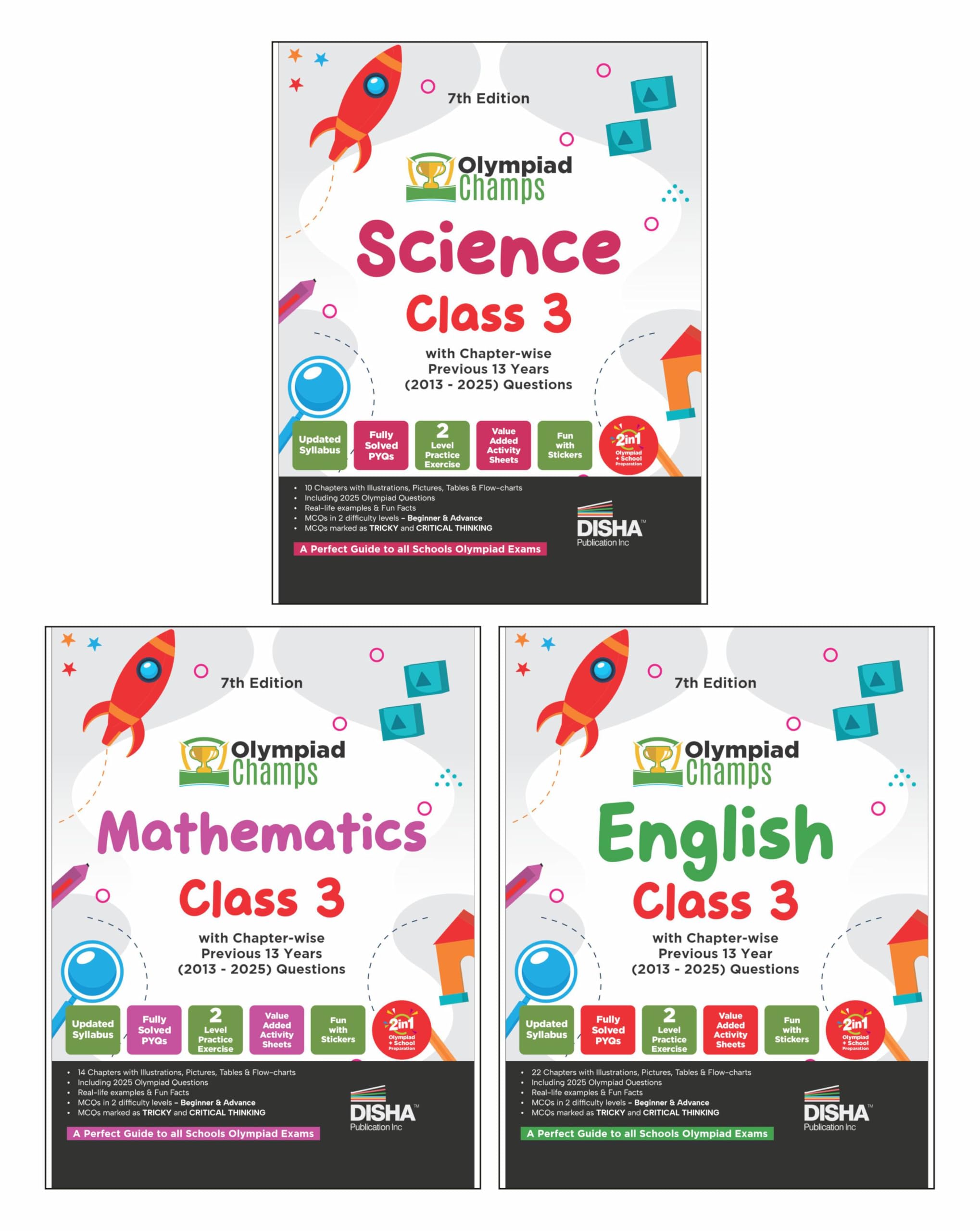 Disha Combo Class 3 (Set Of 3 Books) Olympiad Champs Science, Mathematics & English With Previous 13 Year (2013  2025) Question