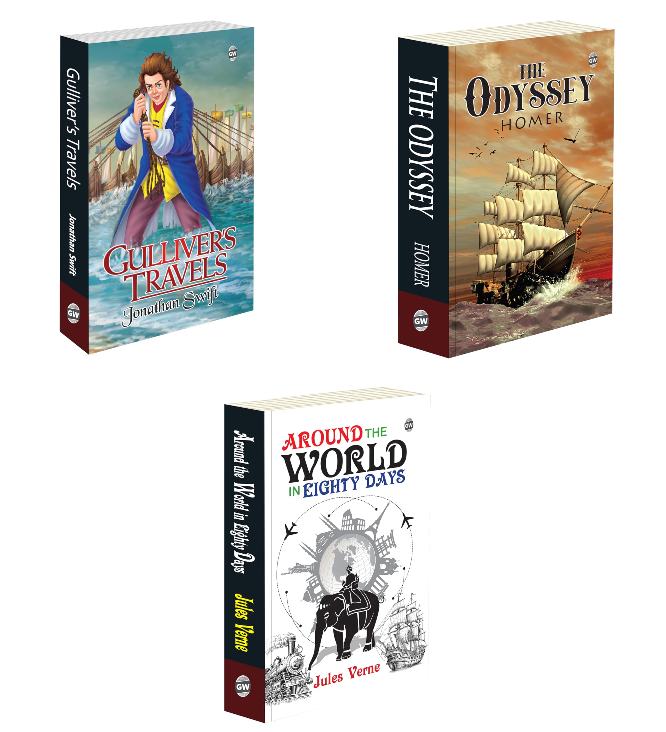 Around the World in Eighty Days, The Odyssey and Gullivers Travels (Paperback) : Timeless Adventure Classics Novel, Iconic Journ