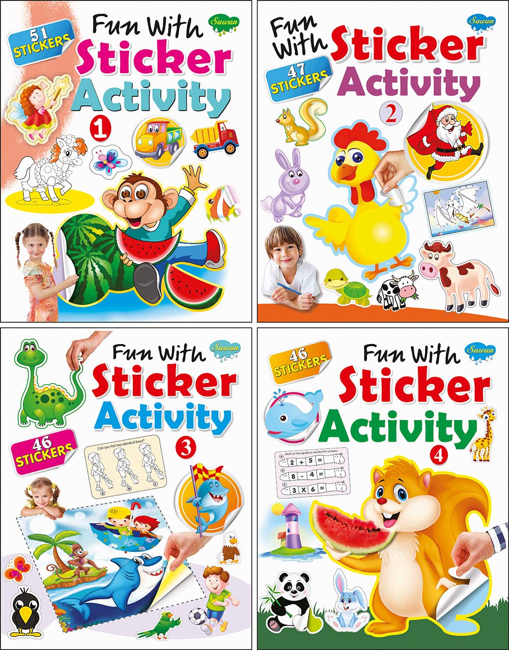 Sawan Fun With Sticker Activity1 To 4 | Set Of 4 Books