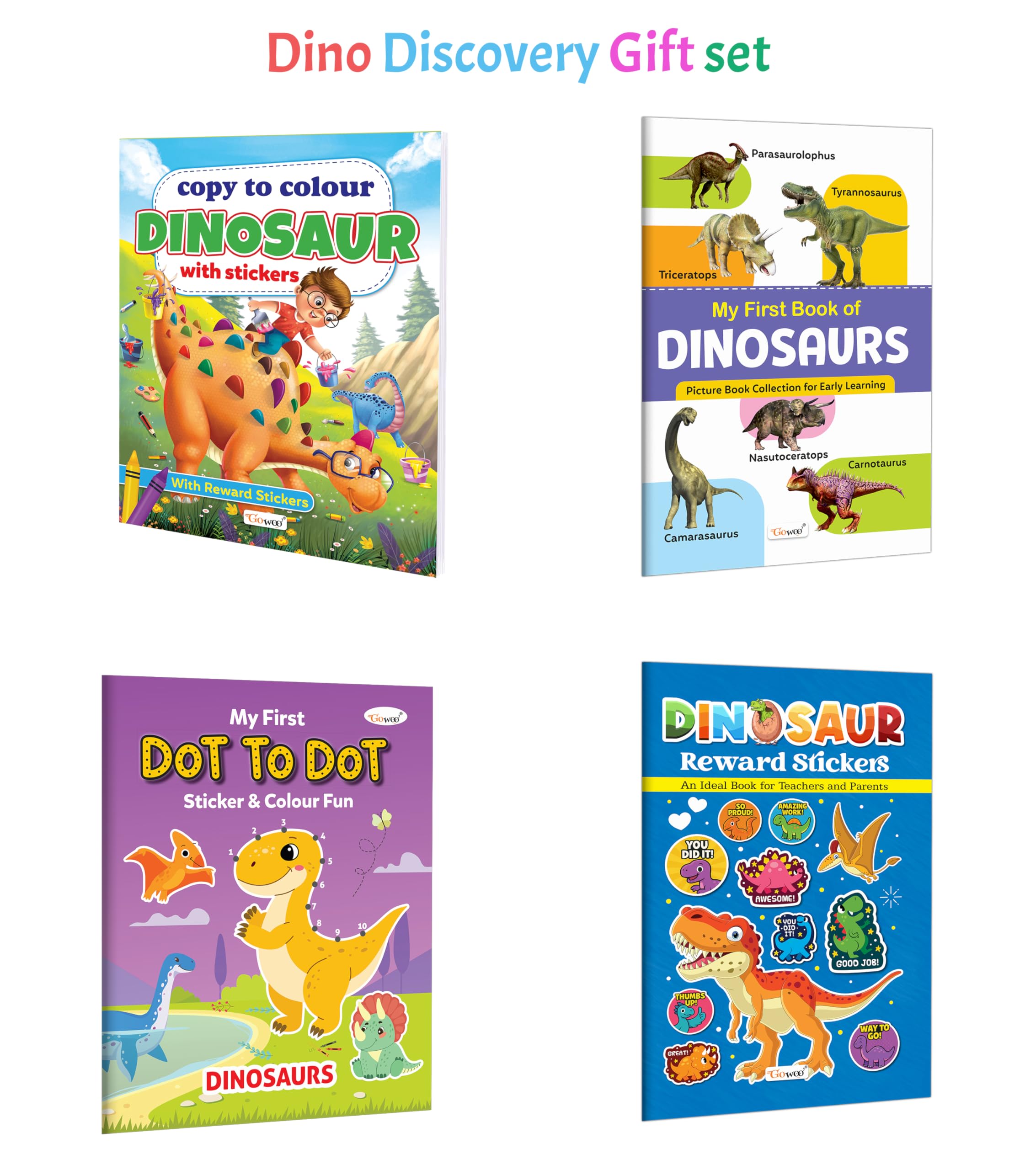 Copy to Colour Dinosaurs with Stickers, My First Book Of  Dinosaurs and more : Dinosaur colouring fun, dottodot activity, st