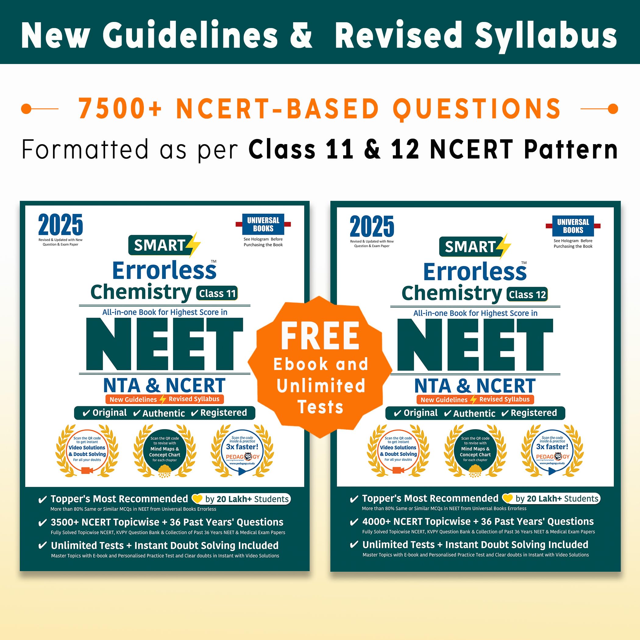 Smart Errorless Chemistry NEET Class 11 & 12 (2025)  NCERT Based | 7500+ NCERT & New Pattern Questions | 36 Past Years Papers |