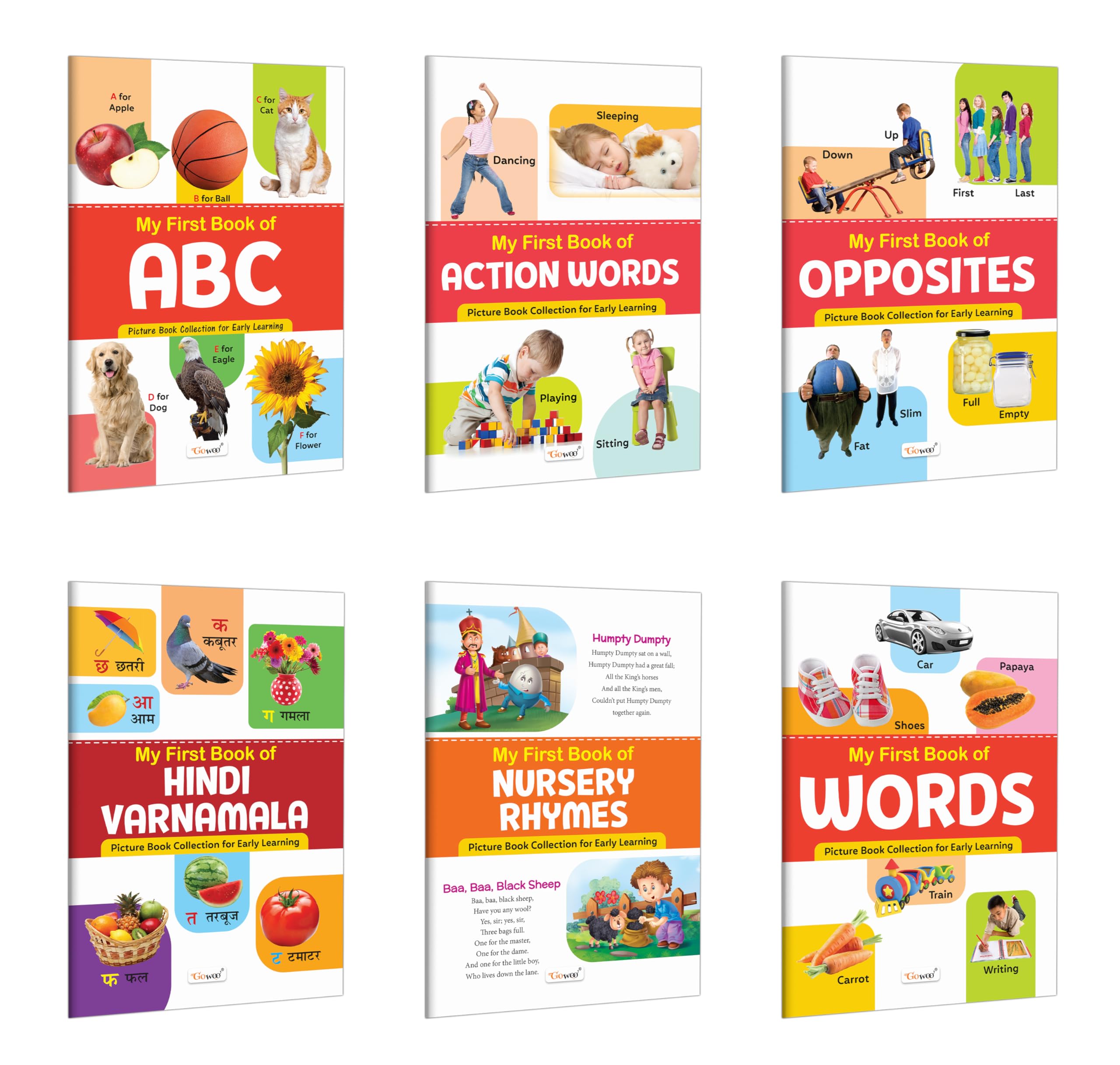 My First Book of ABC, Action Words, Opposites, Hindi Varnmala, Nursery Rhymes and My First Words : Beginner reading books, Colo