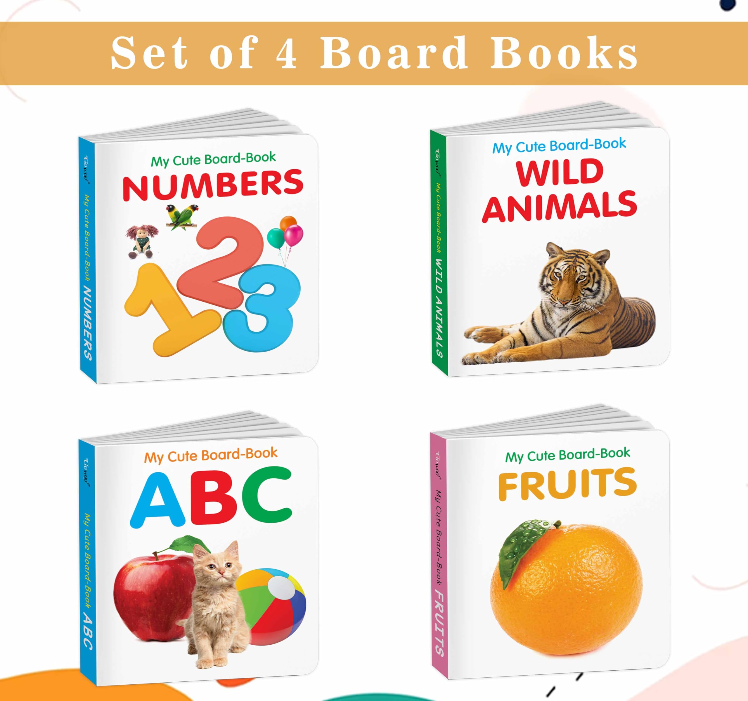Baby board books collection  ABC, Wild Animals Fruits and Numbers : toddler educational board books, beginner books for Kids, p