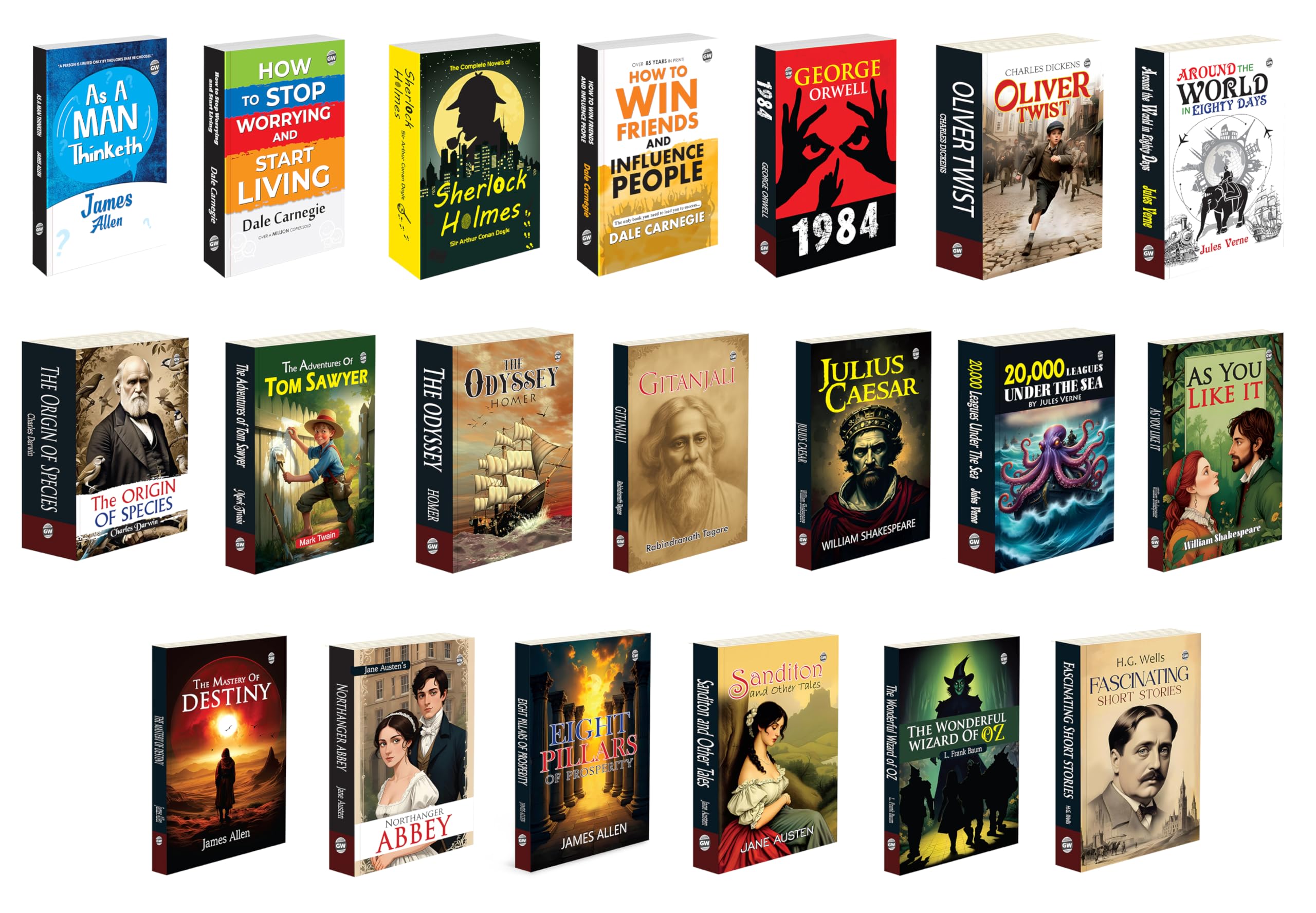 As A Man Thinketh, How to Stop Worrying and Start Living, The Complete Novel of Sherlock Holmes and more : mind mastery, positi