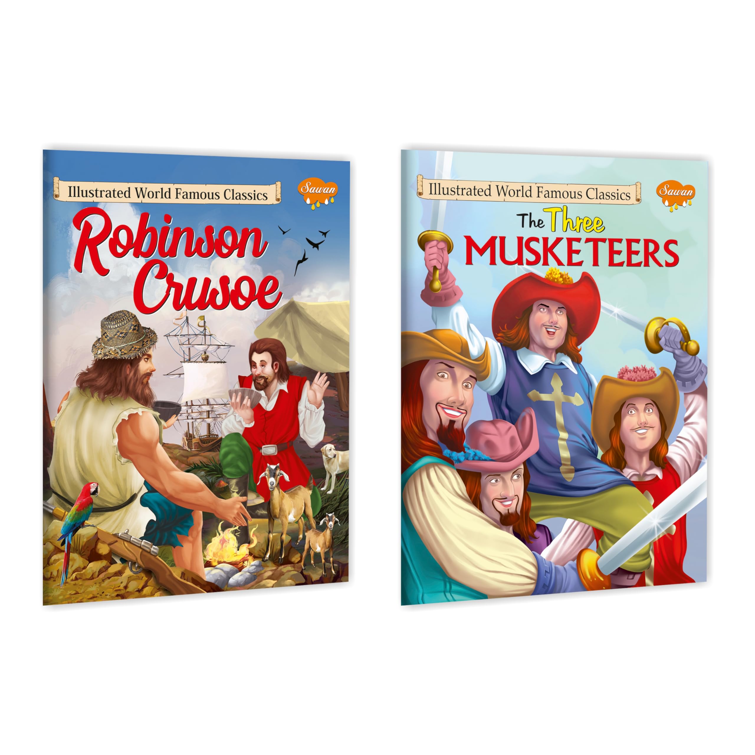 Illustrated World Famous Classic Robinson Crusoe And The Three Musketeers | Pack Of 2 Books